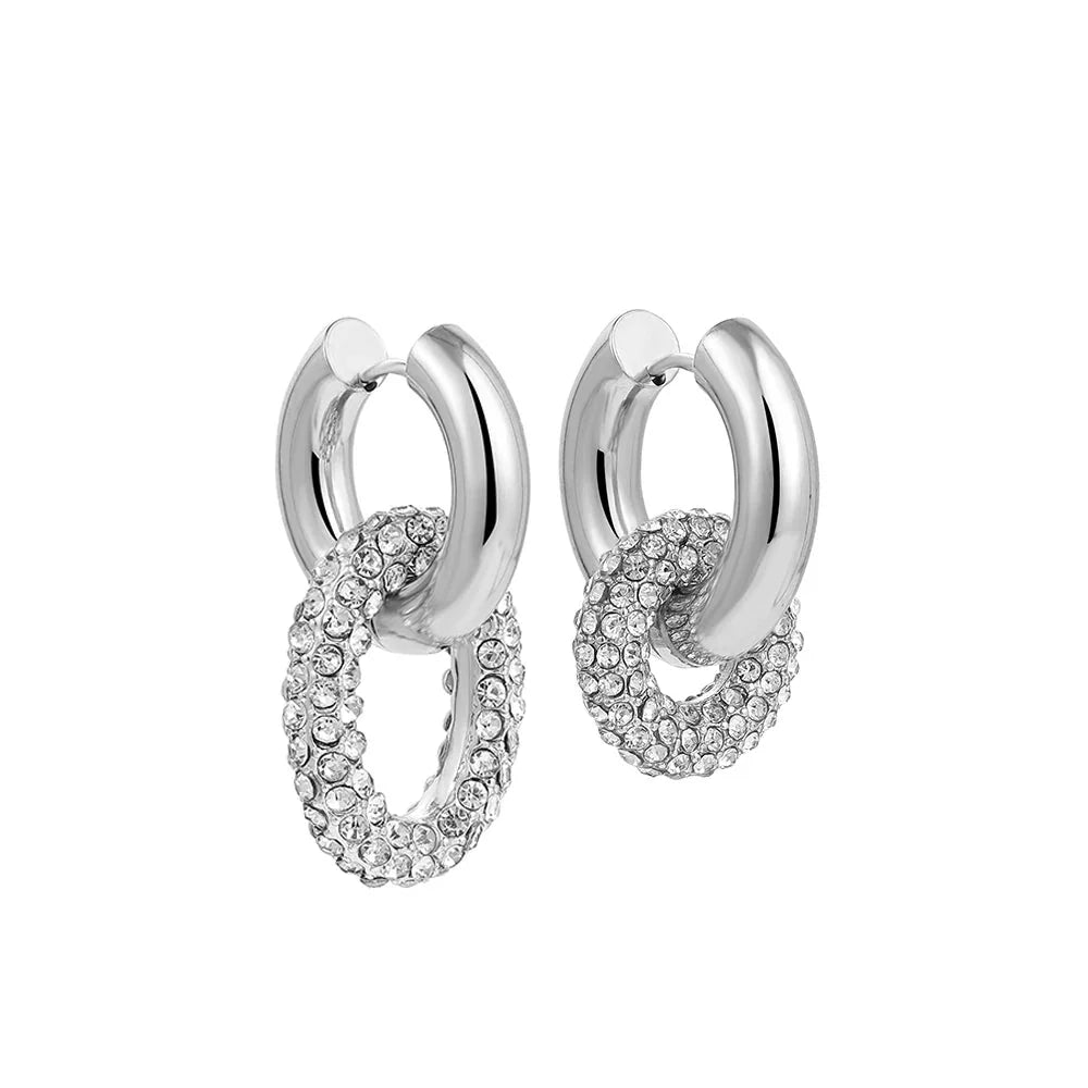 Dual Diamond Circle Huggie Earrings - Aryomi