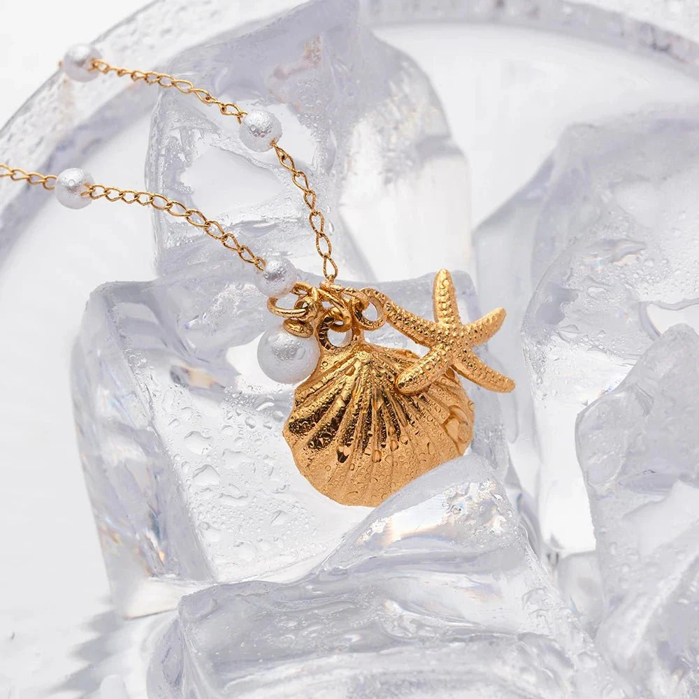 Elegant Dainty Spaced Pearl Seashell Necklace - Aryomi
