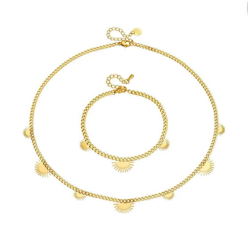 Half Sun Charm Necklace and Bracelet Set - Aryomi