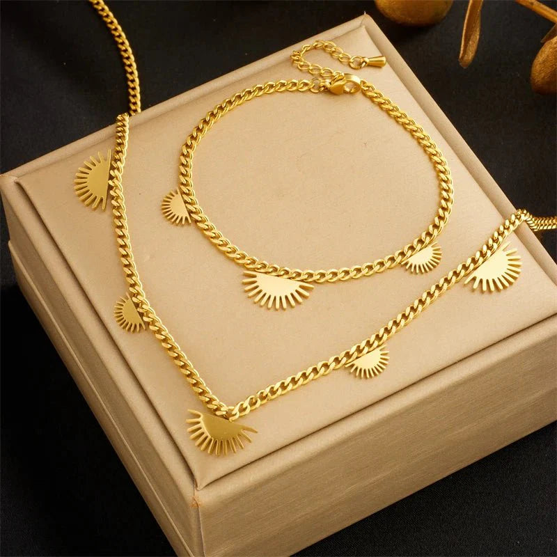 Half Sun Charm Necklace and Bracelet Set - Aryomi