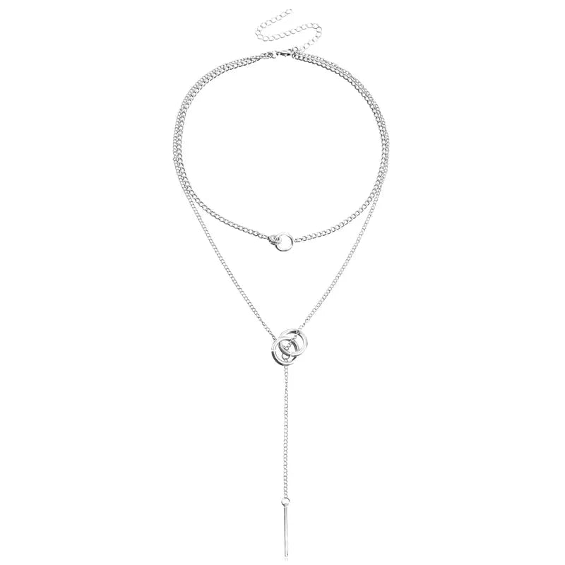 Layered Dual Circle Chain Necklace - Aryomi