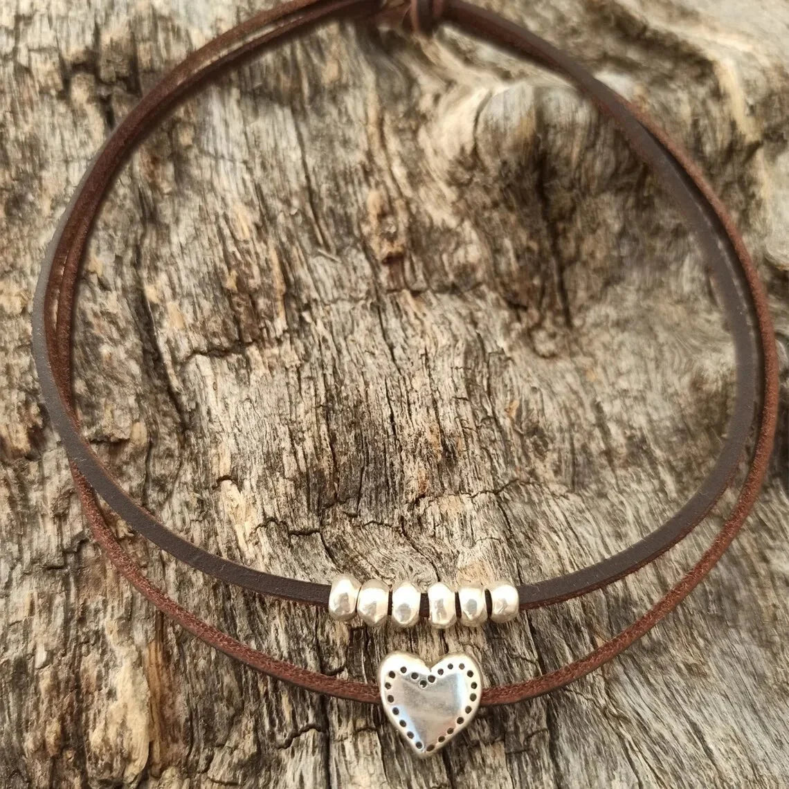 Layered Leather Heart Choker Necklace - Aryomi