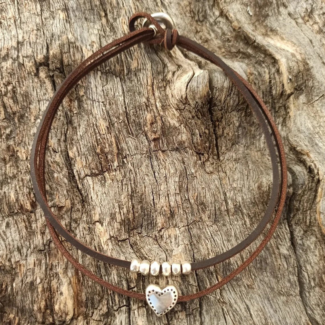 Layered Leather Heart Choker Necklace - Aryomi