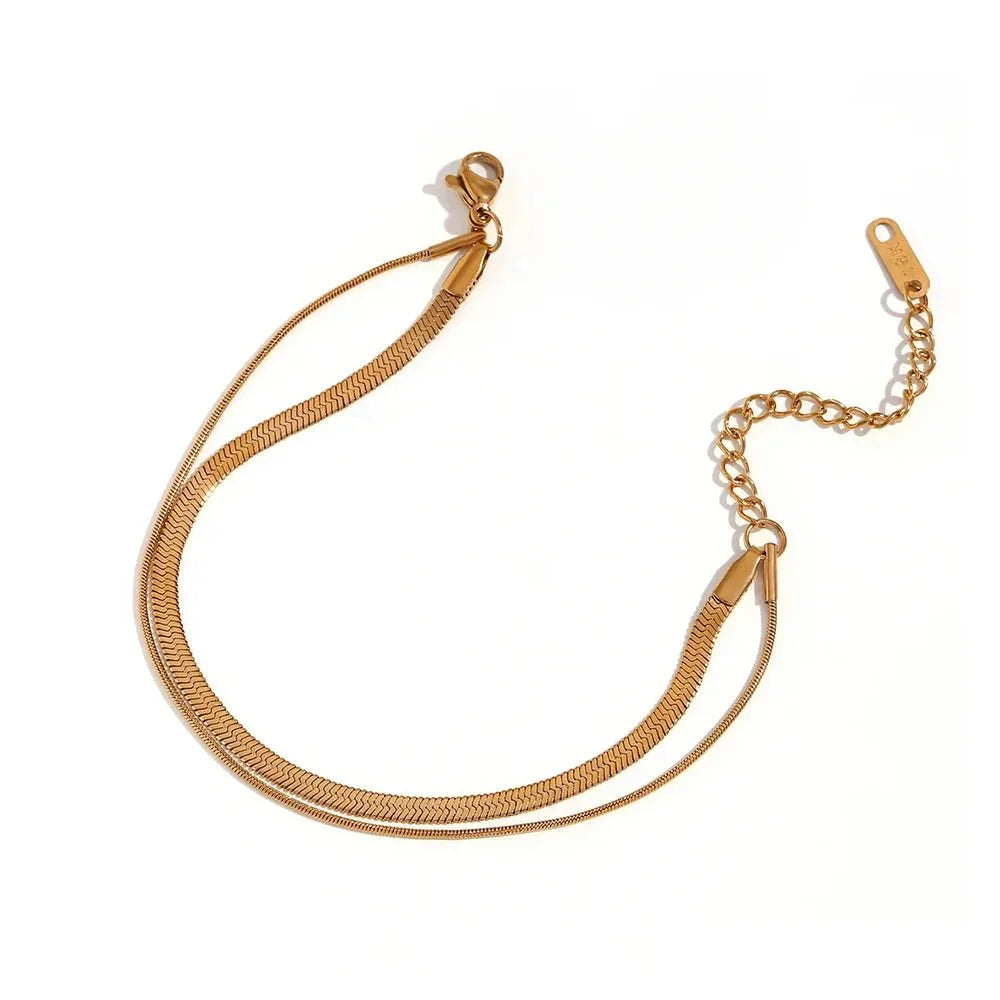 Minimal Herringbone & Dainty Snake Chain Layered Bracelet - Aryomi