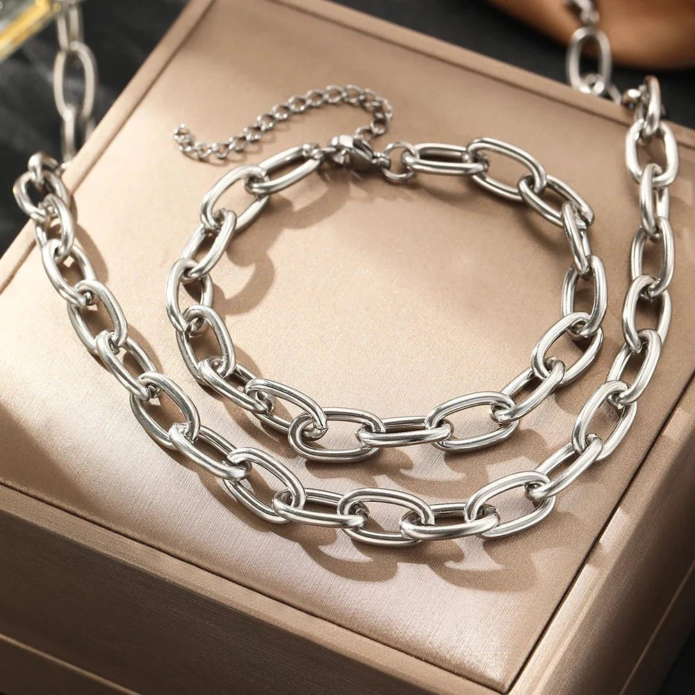 Simple Paperclip Necklace & Bracelet Set - Aryomi