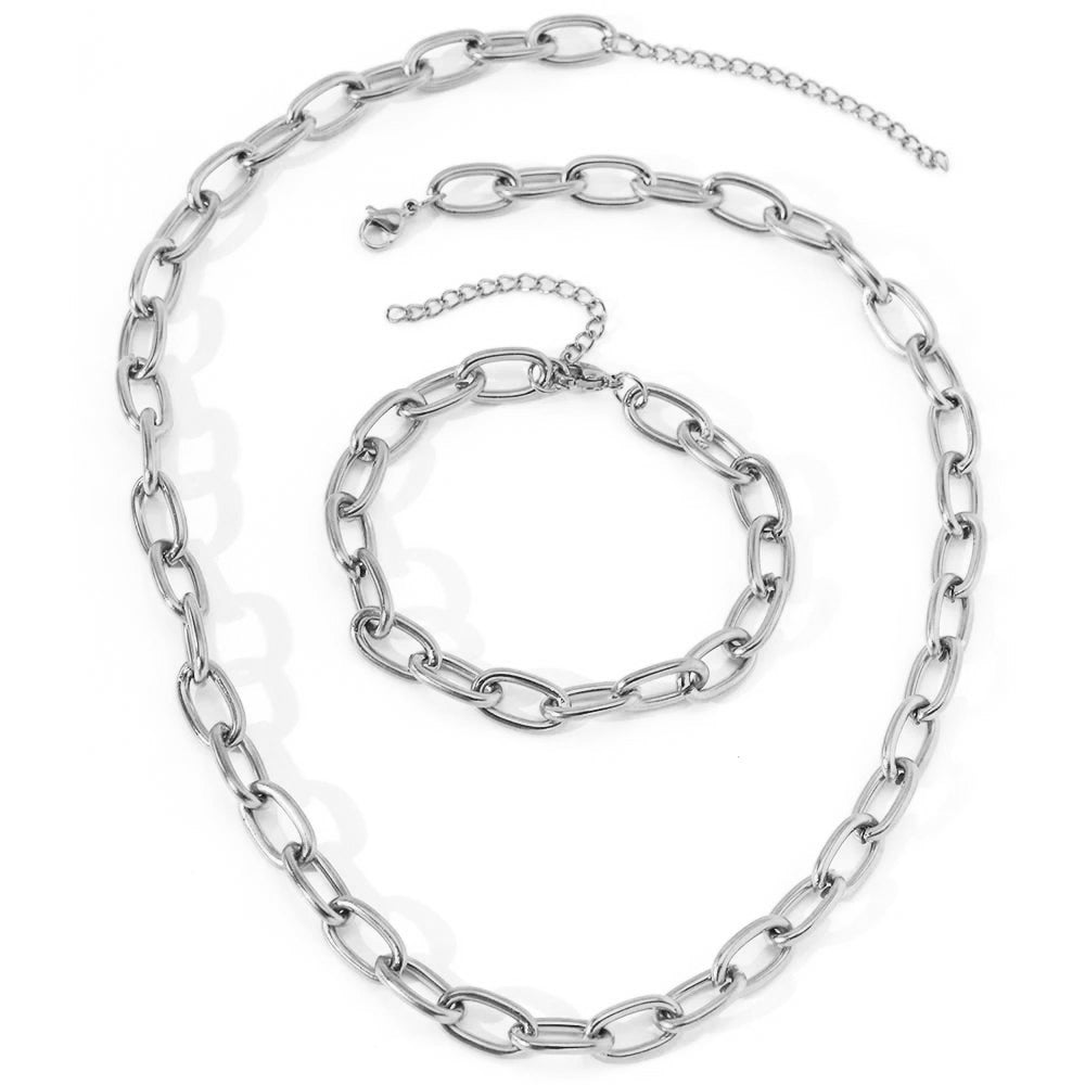 Simple Paperclip Necklace & Bracelet Set - Aryomi