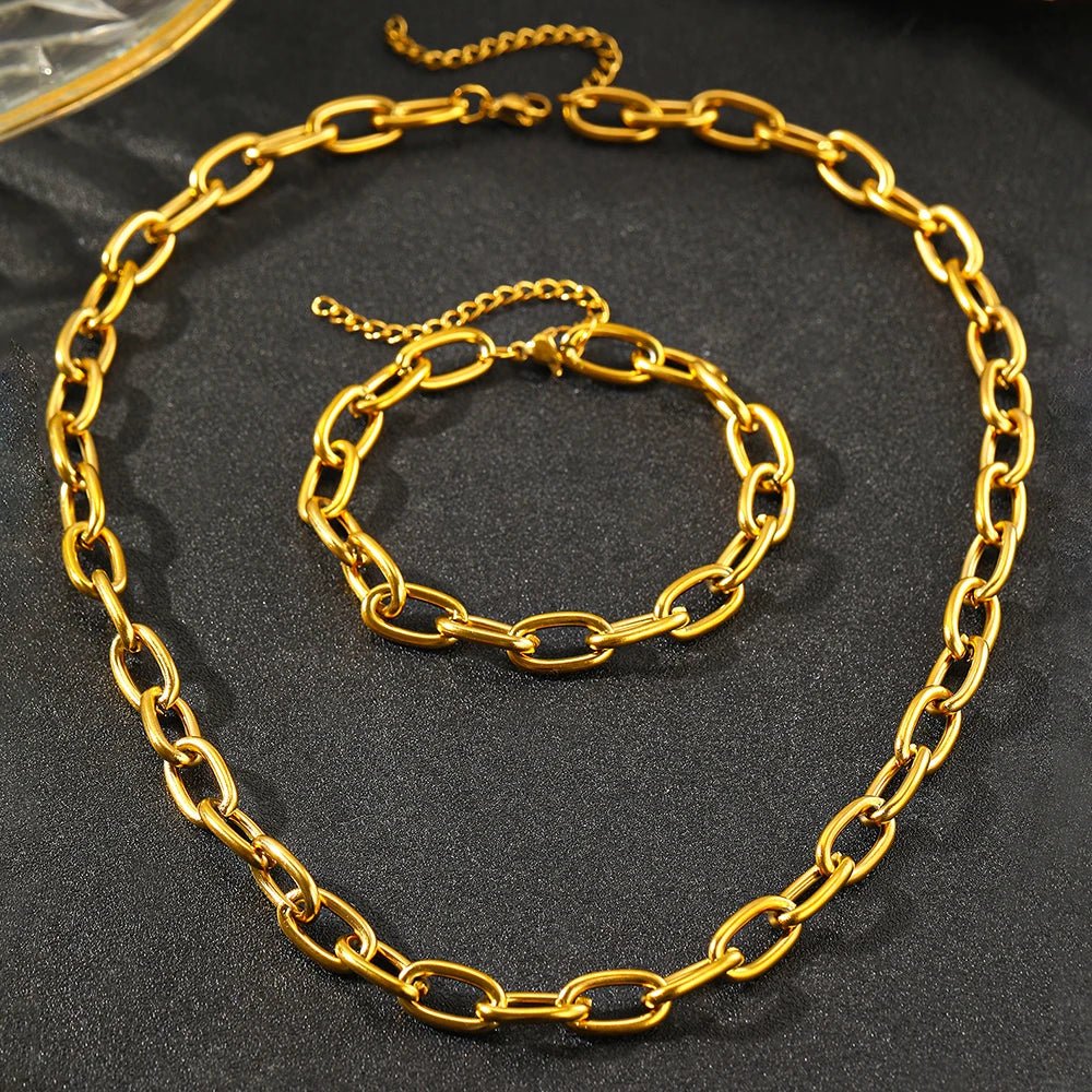 Simple Paperclip Necklace & Bracelet Set - Aryomi
