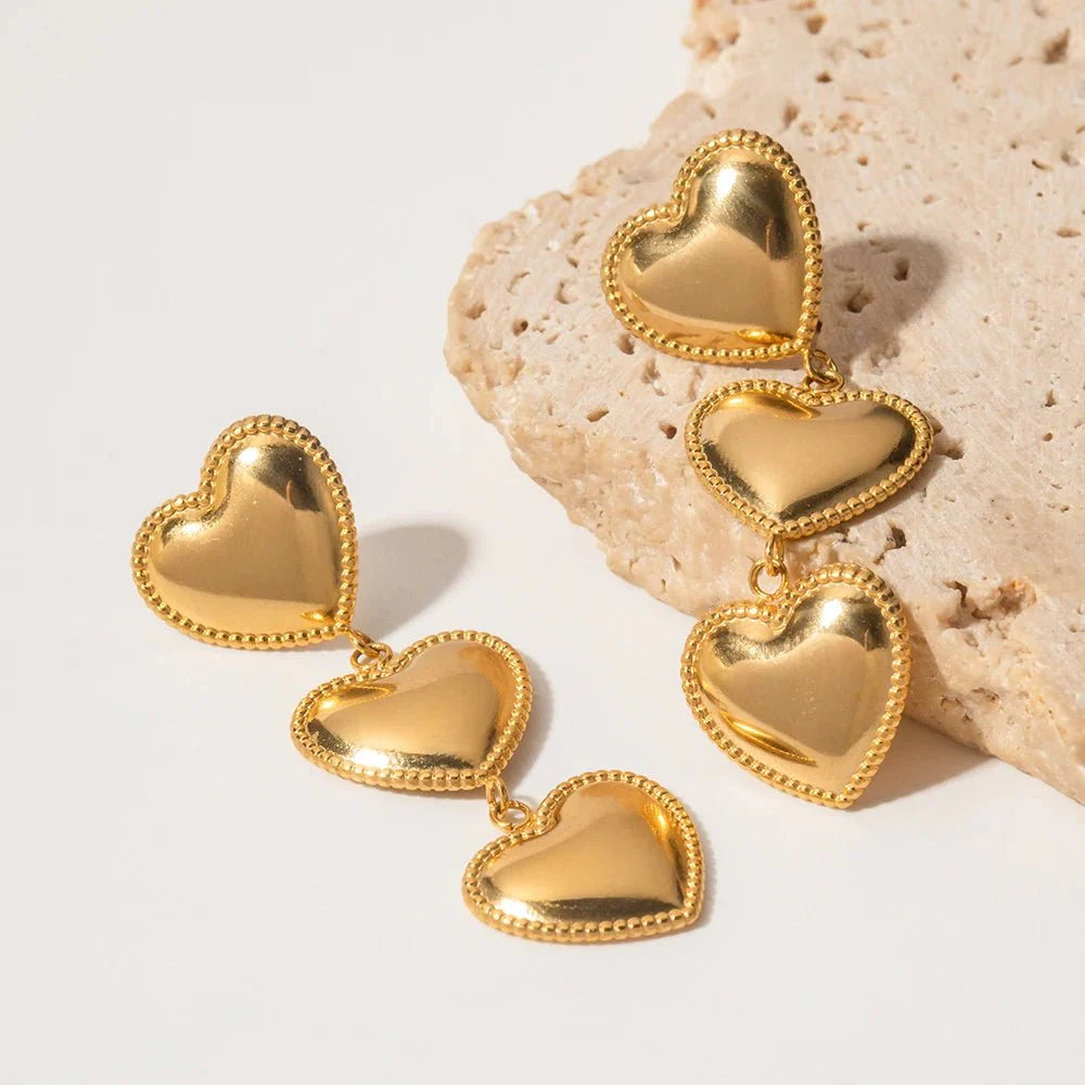 Triple Hearts Drop Earrings - Aryomi