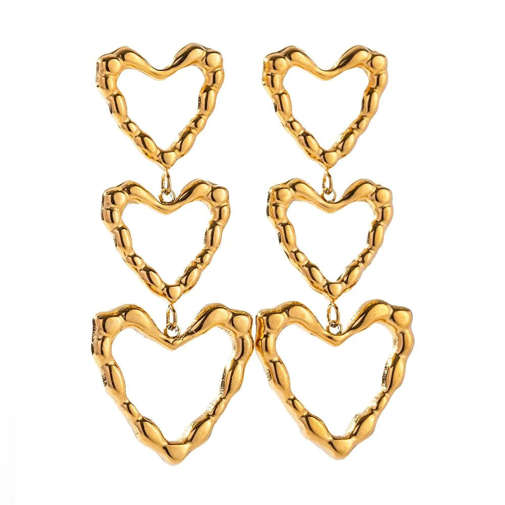 Triple Outlined Hearts Drop Earrings - Aryomi