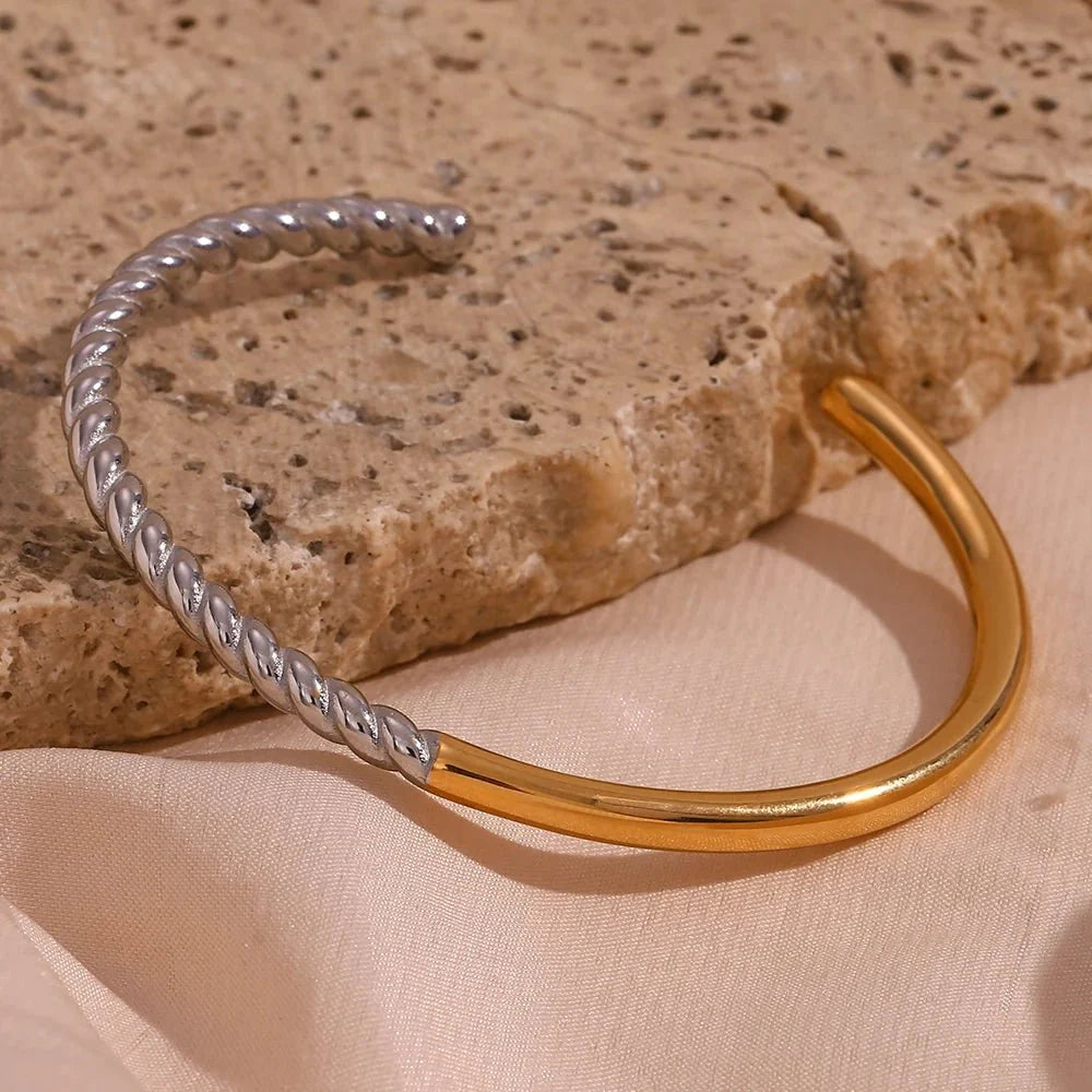 Twisted Half Two Tone Cuff Bracelet - Aryomi