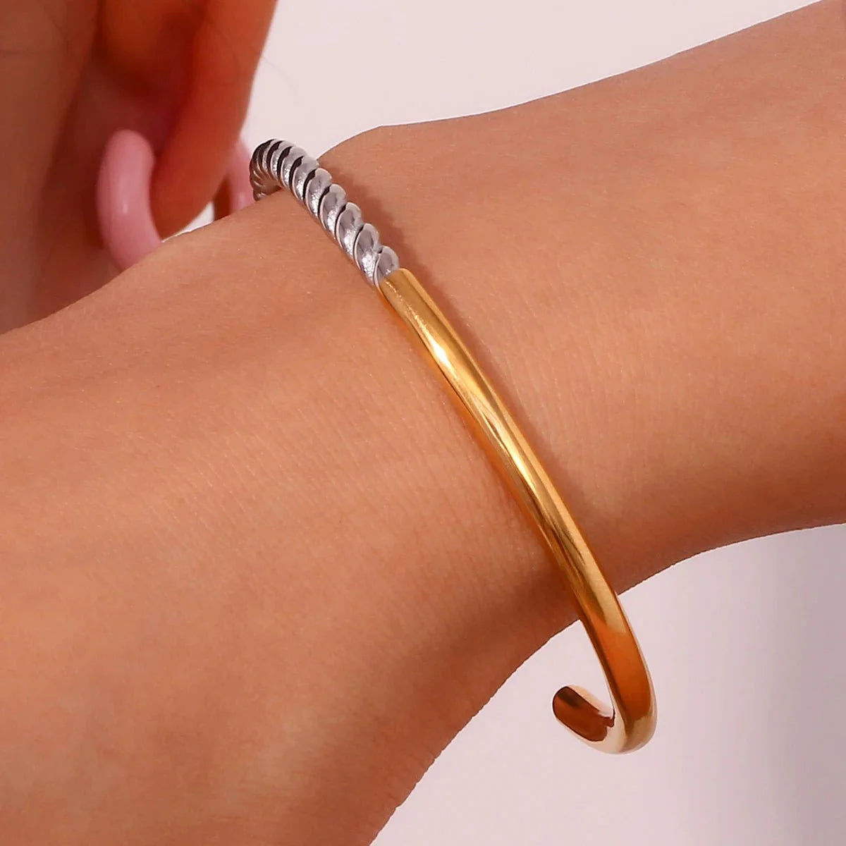 Twisted Half Two Tone Cuff Bracelet - Aryomi