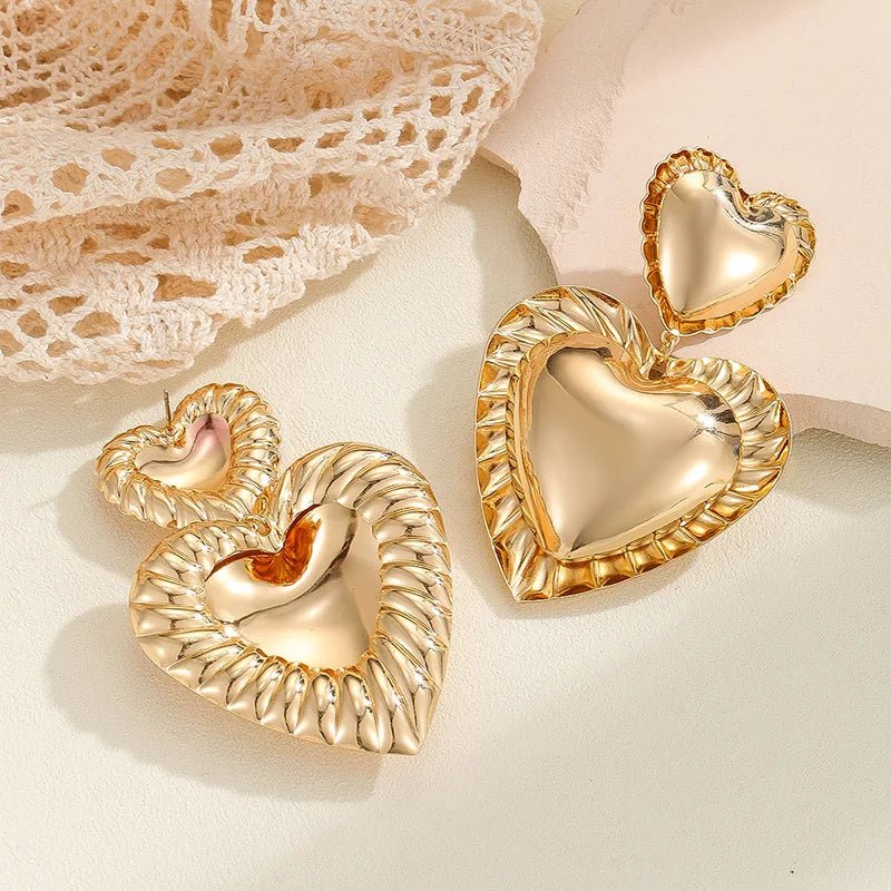 Vintage Inspired Classy Double Heart Earrings - Aryomi