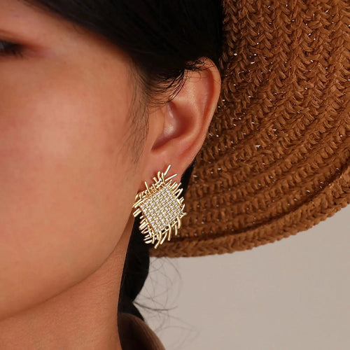 14k Braided Diamond Square Earrings - Aryomi
