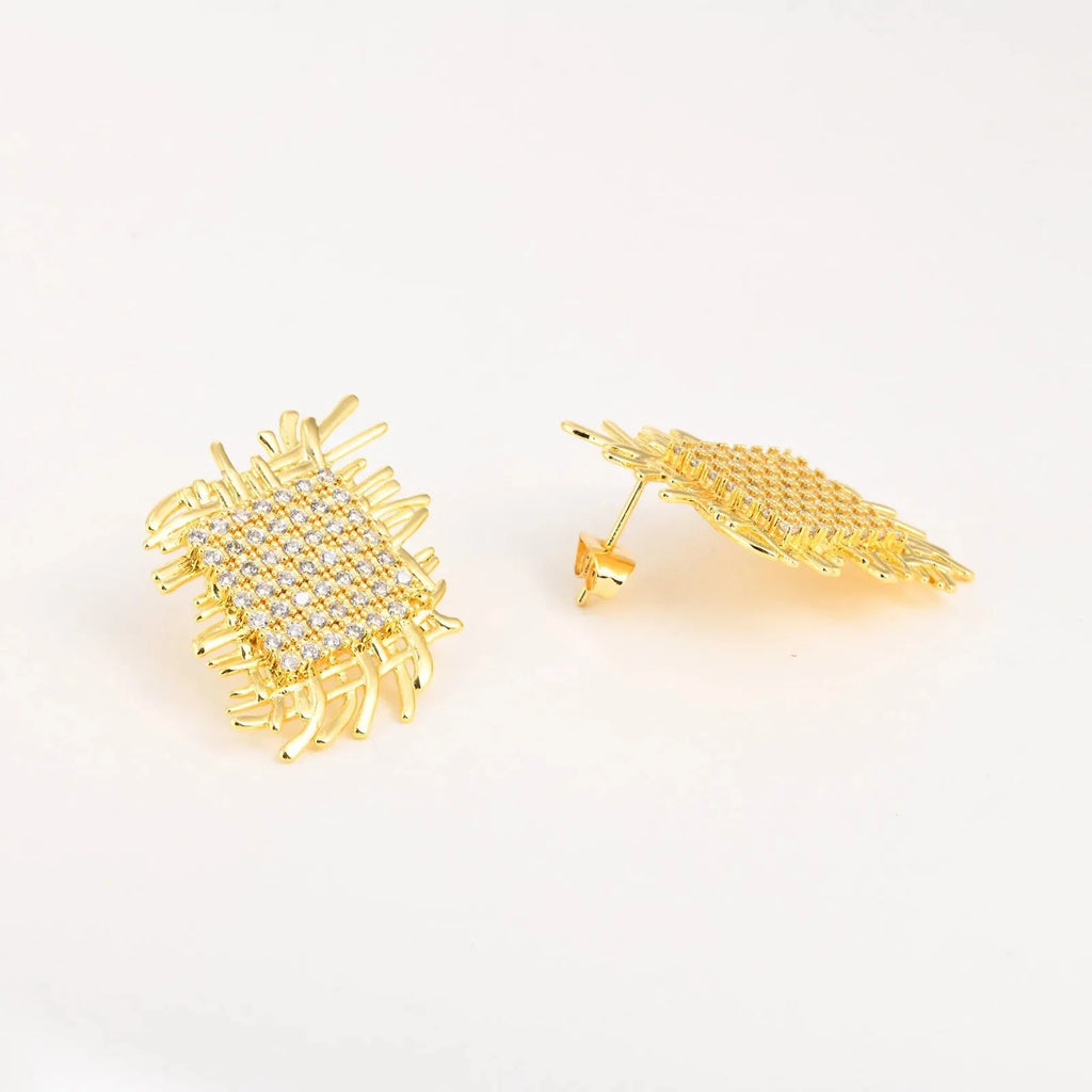 14k Braided Diamond Square Earrings - Aryomi