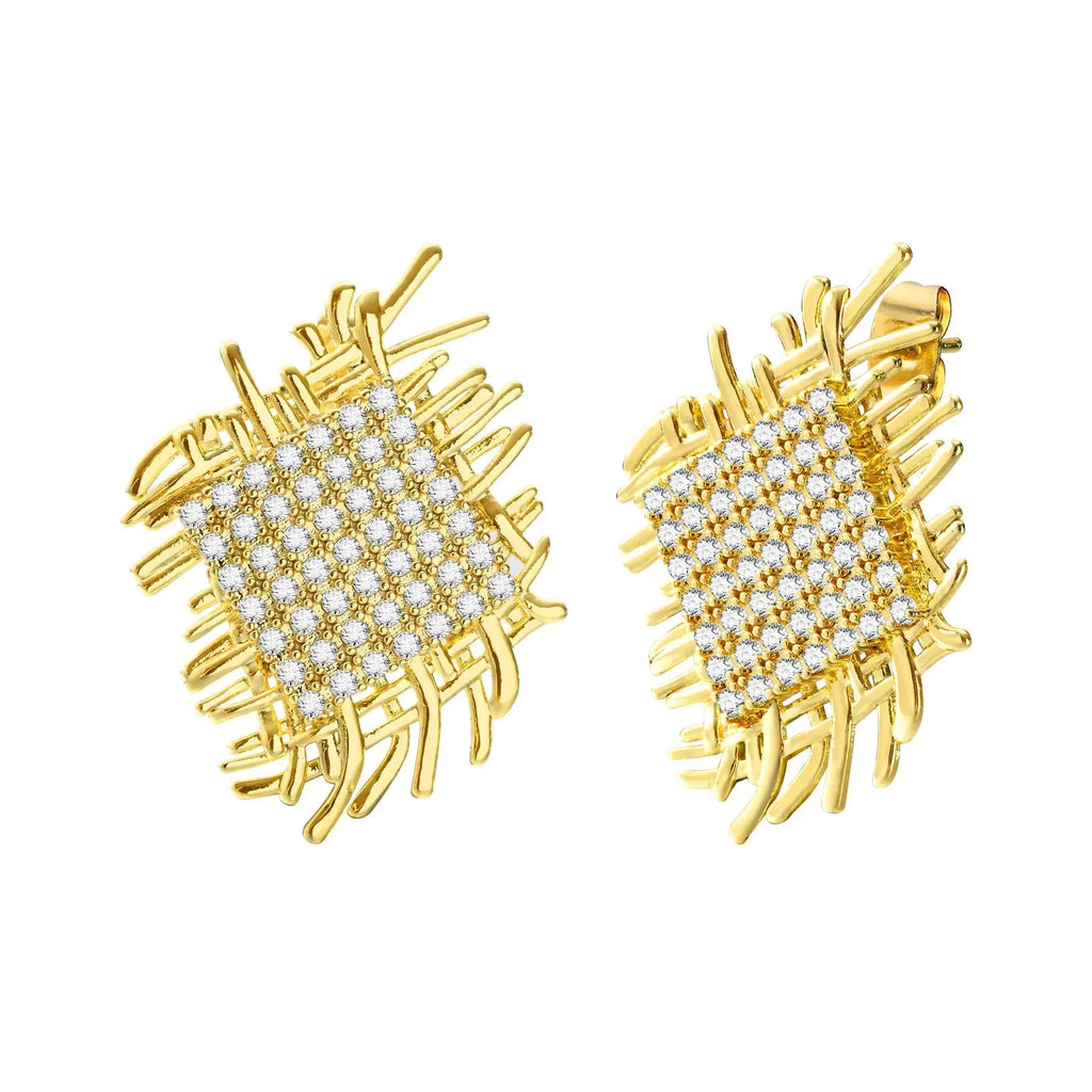 14k Braided Diamond Square Earrings - Aryomi