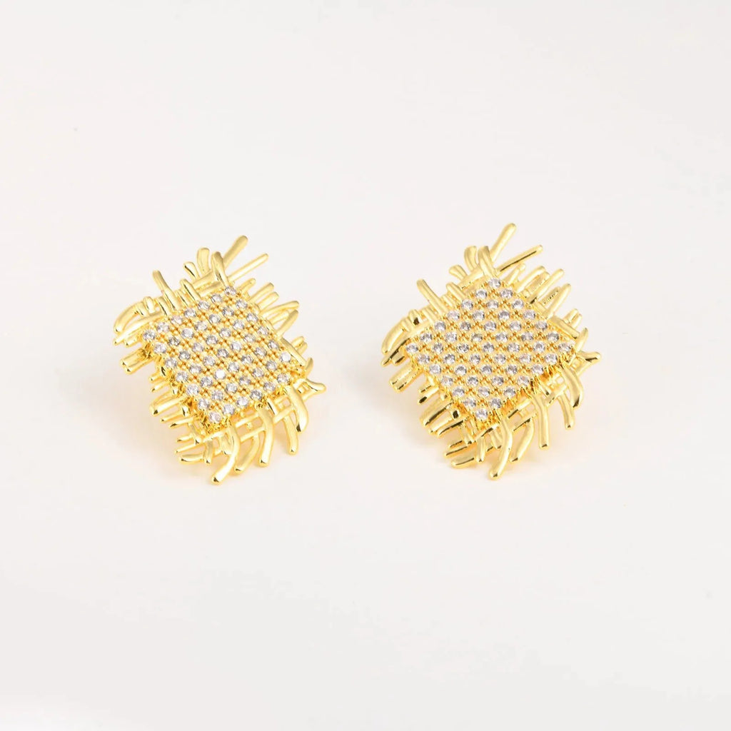 14k Braided Diamond Square Earrings - Aryomi