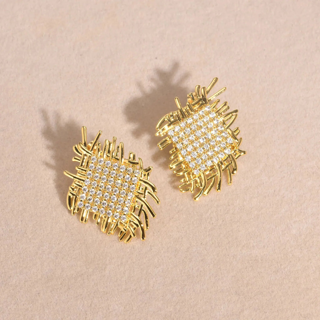 14k Braided Diamond Square Earrings - Aryomi