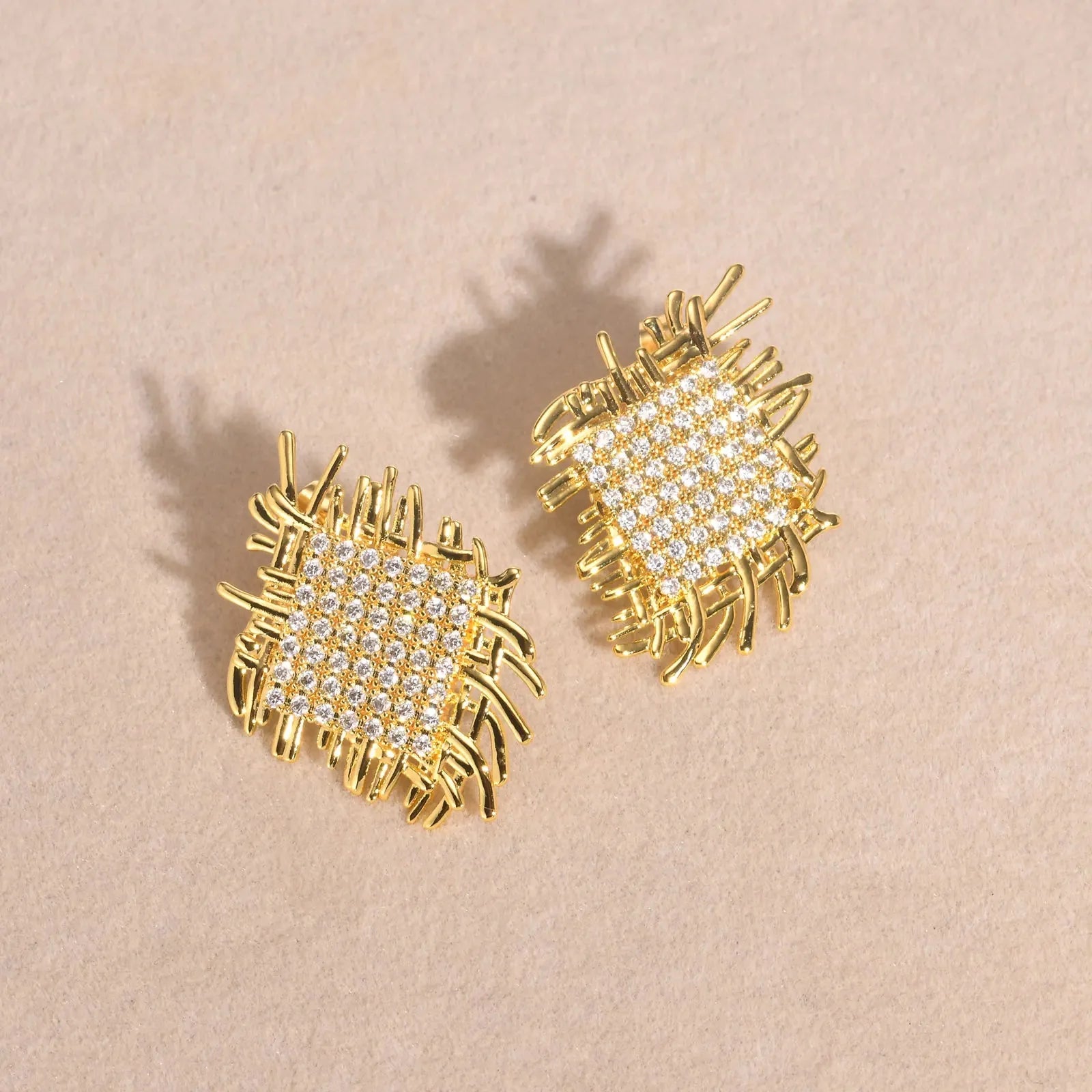 14k Braided Diamond Square Earrings - Aryomi