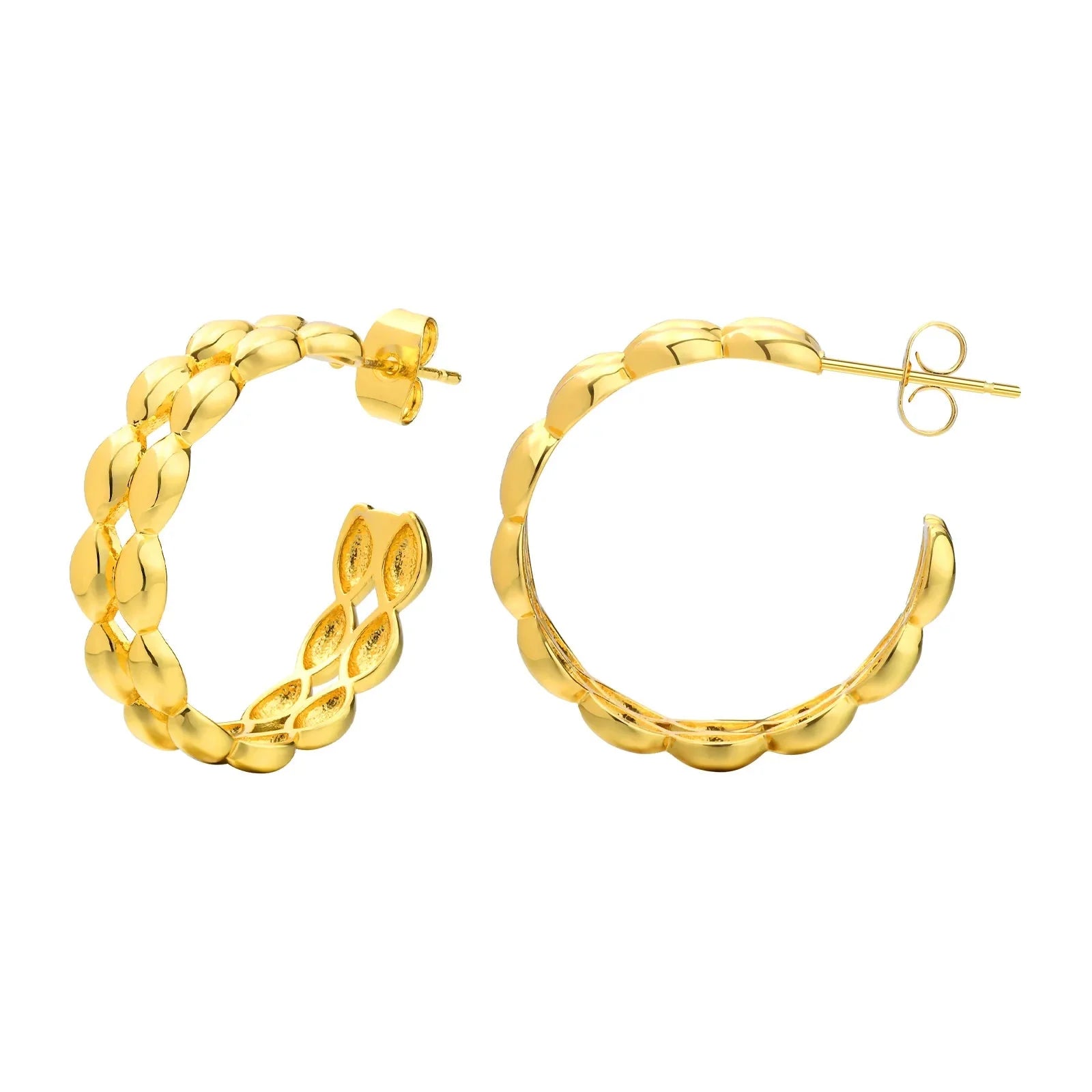 14k Dainty C Shaped Layered Hoop Earrings - Aryomi