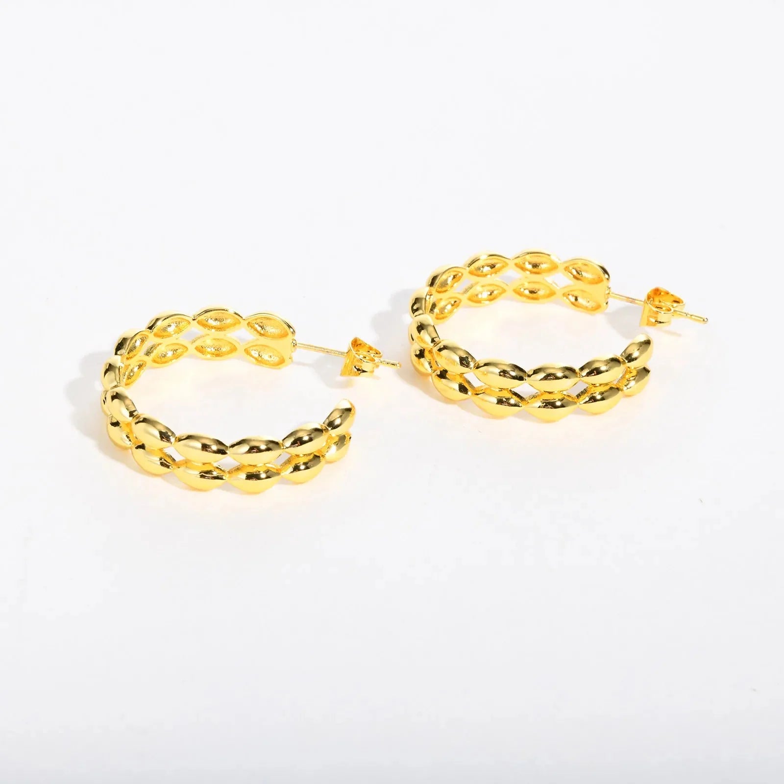 14k Dainty C Shaped Layered Hoop Earrings - Aryomi
