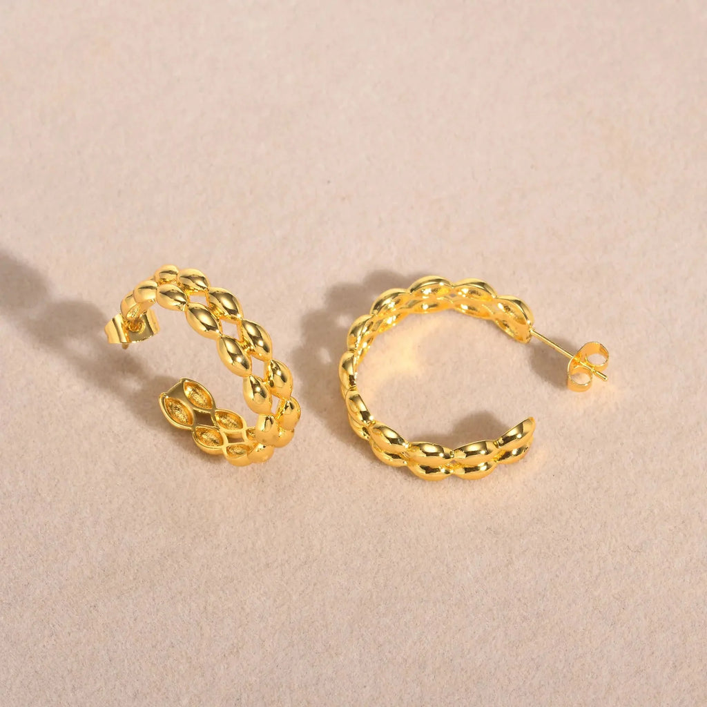 14k Dainty C Shaped Layered Hoop Earrings - Aryomi