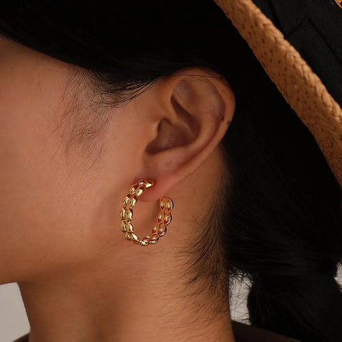 14k Dainty C Shaped Layered Hoop Earrings - Aryomi