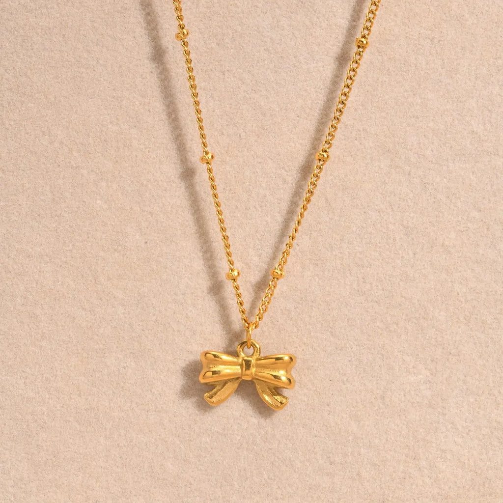 14k Dainty Feminine Bow Necklace - Aryomi