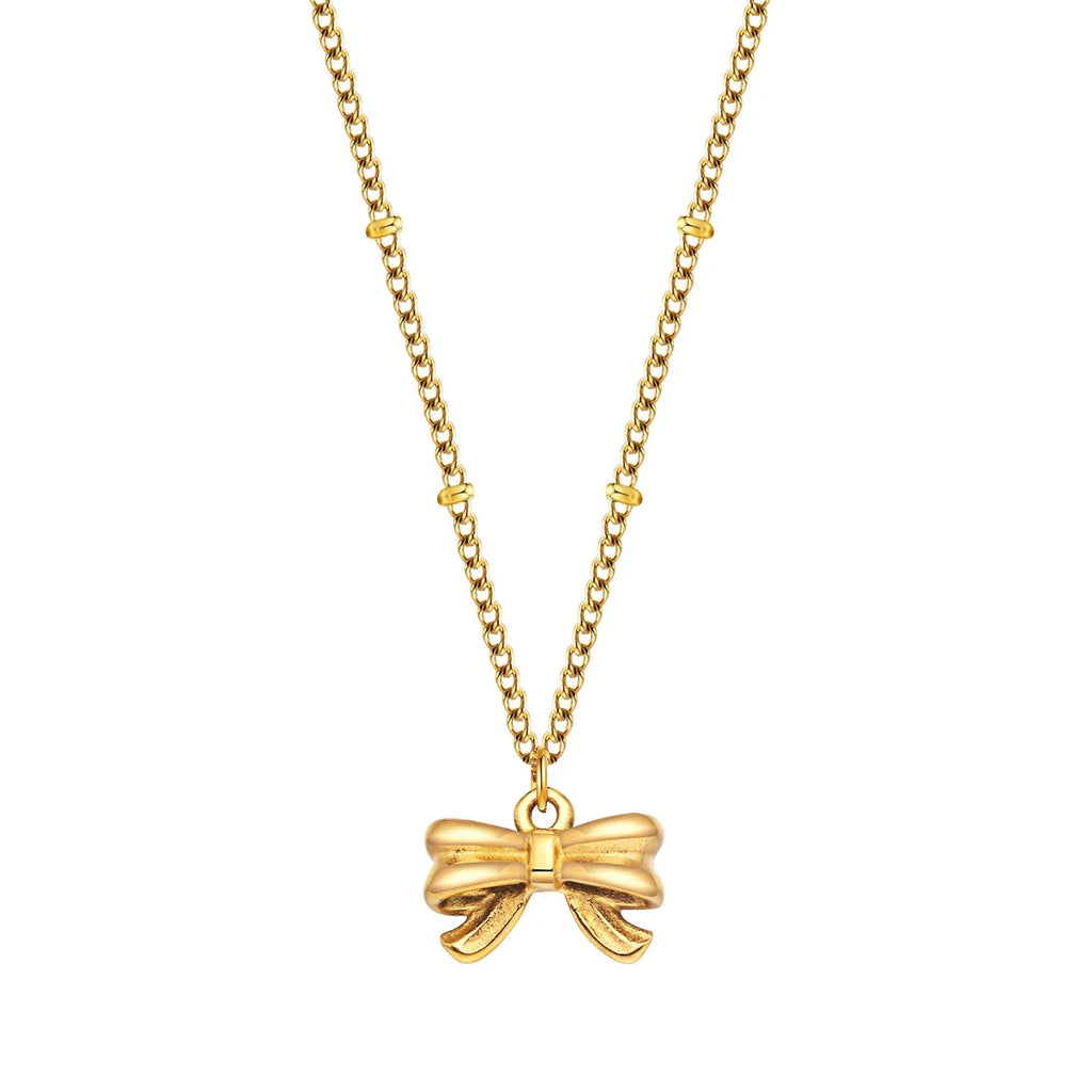 14k Dainty Feminine Bow Necklace - Aryomi