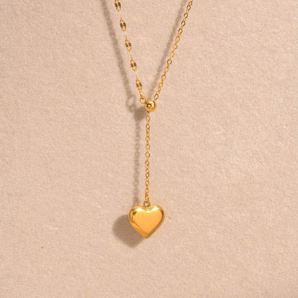 14k Dainty Feminine Heart Dangle Necklace - Aryomi