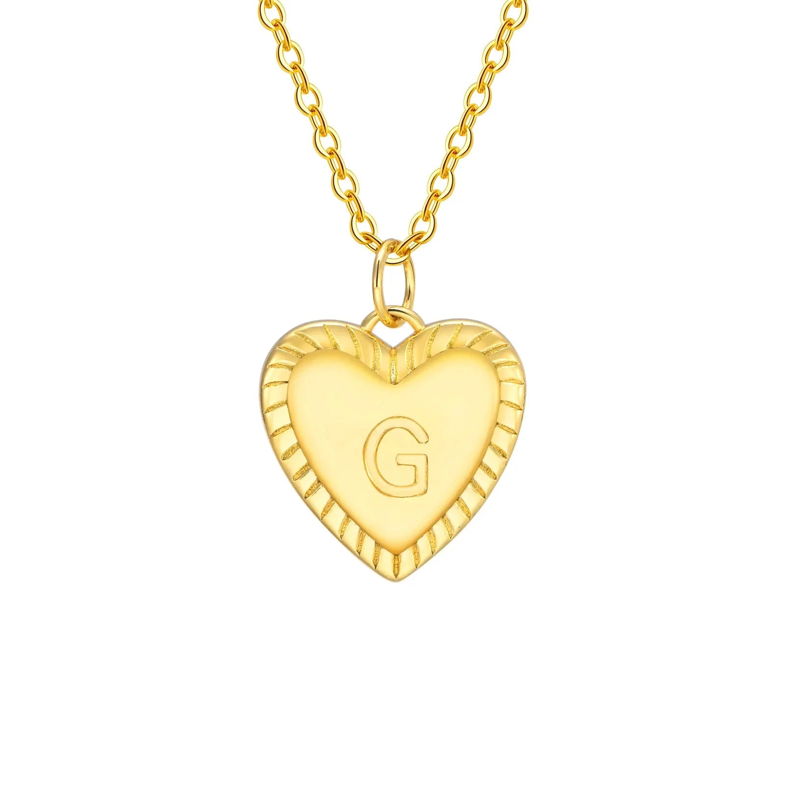 14k Dainty Heart Pendant Letter Initial Necklace - Aryomi