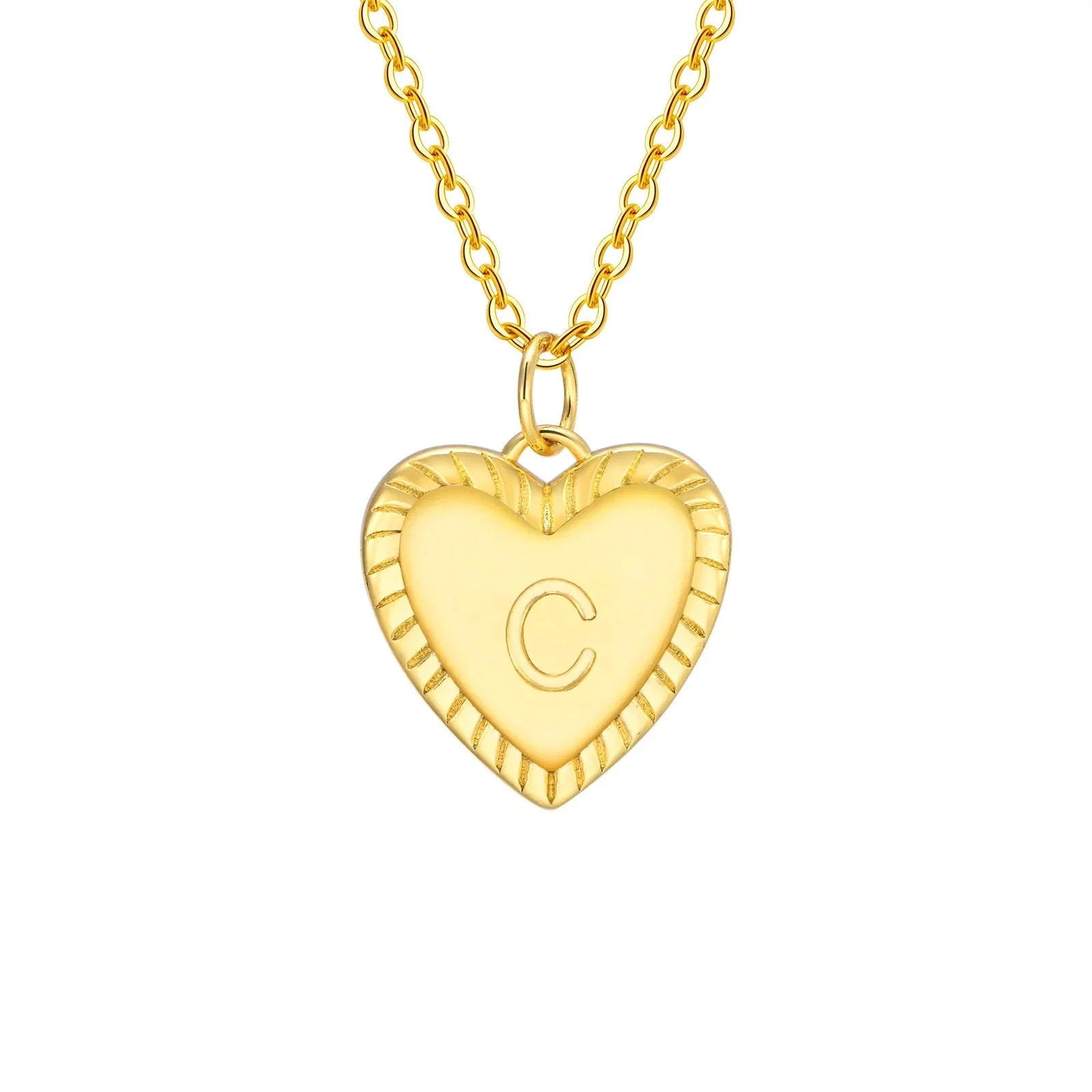14k Dainty Heart Pendant Letter Initial Necklace - Aryomi