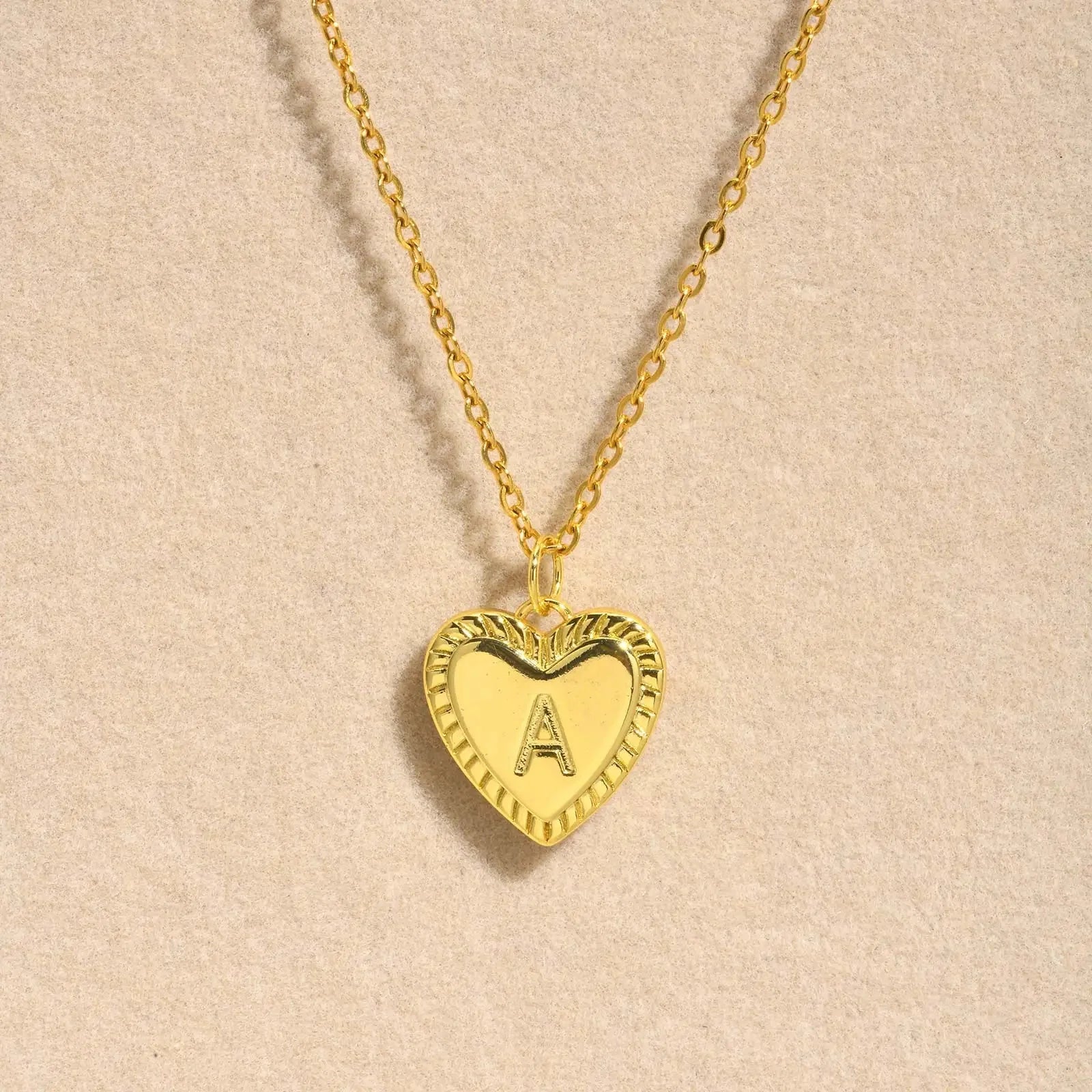 14k Dainty Heart Pendant Letter Initial Necklace - Aryomi