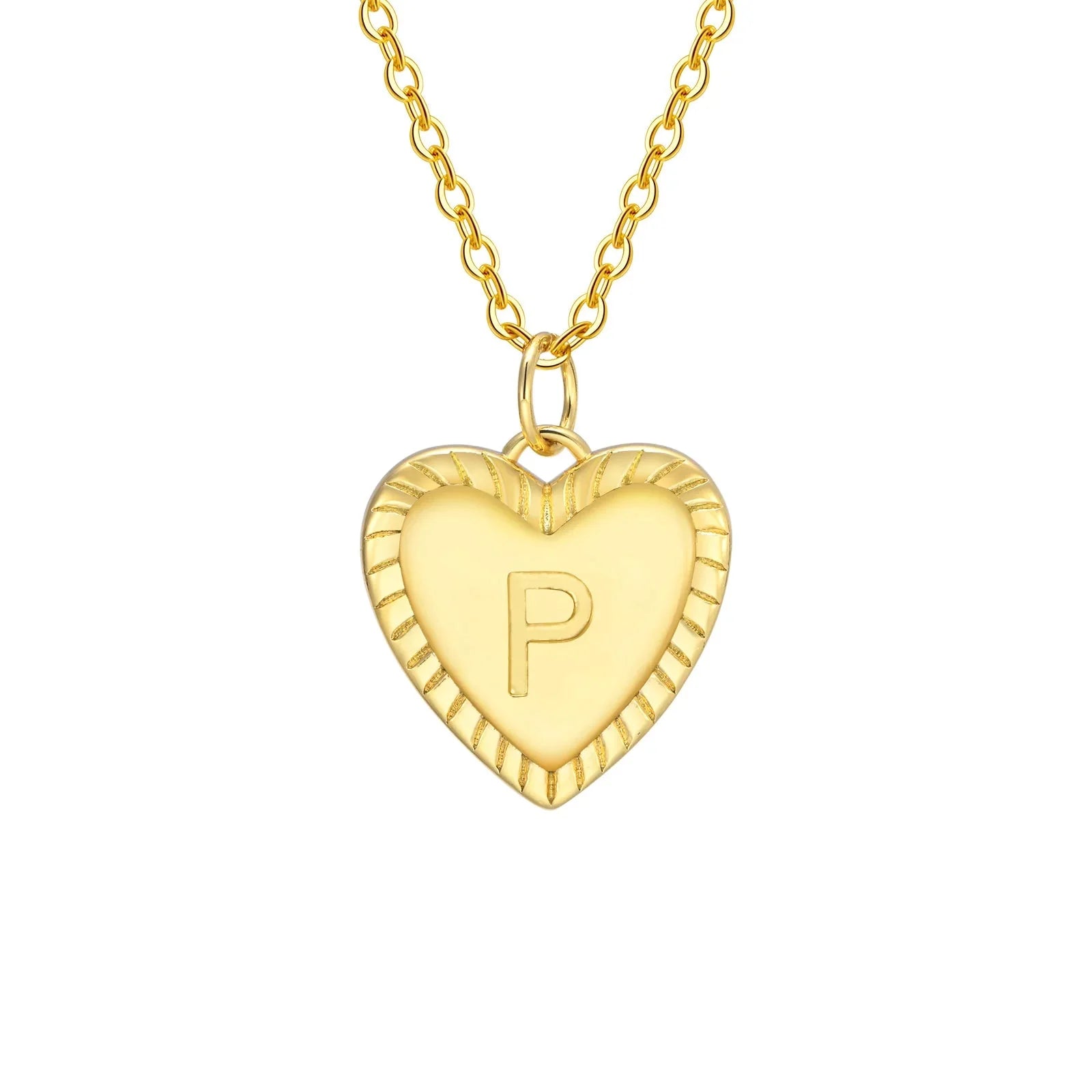 14k Dainty Heart Pendant Letter Initial Necklace - Aryomi