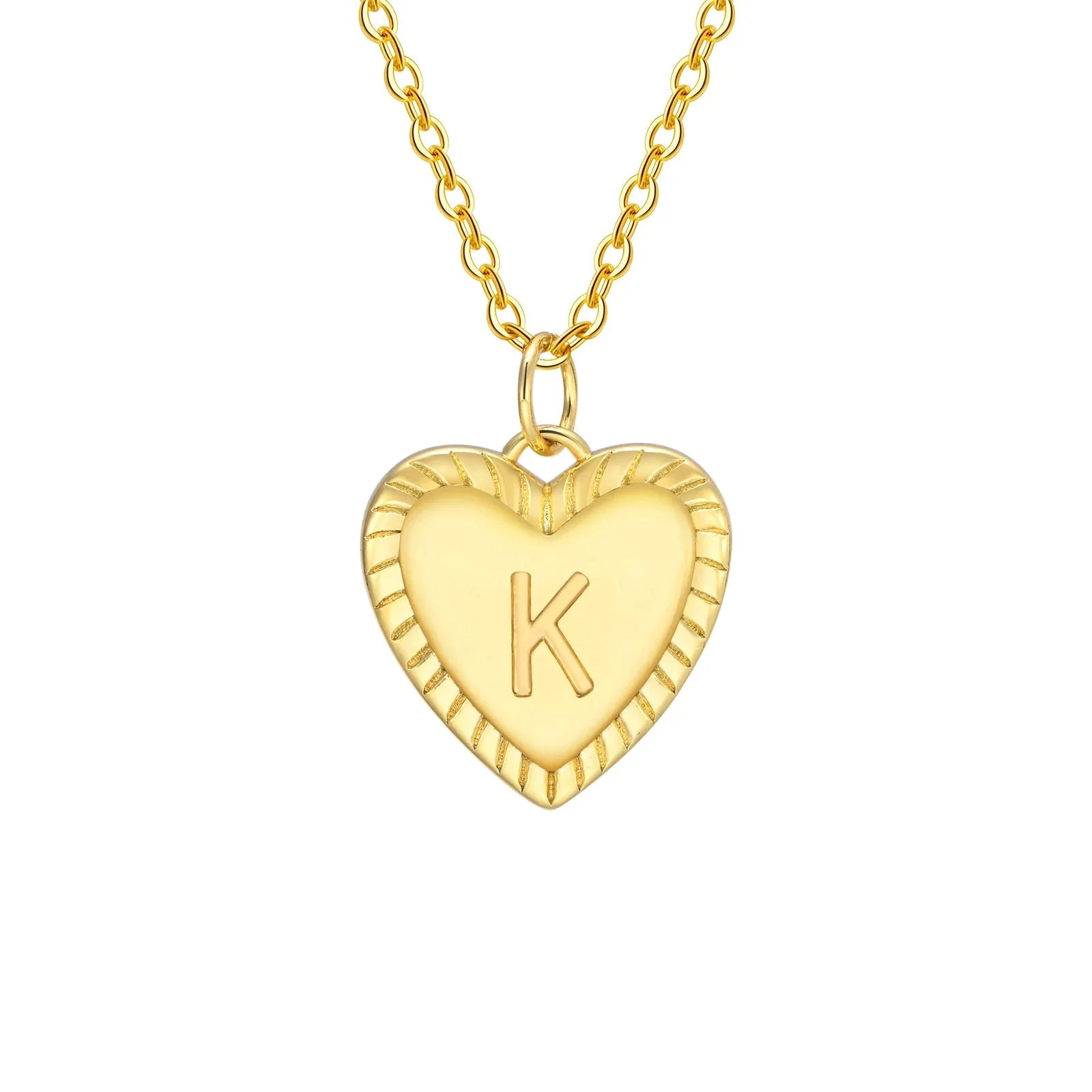 14k Dainty Heart Pendant Letter Initial Necklace - Aryomi