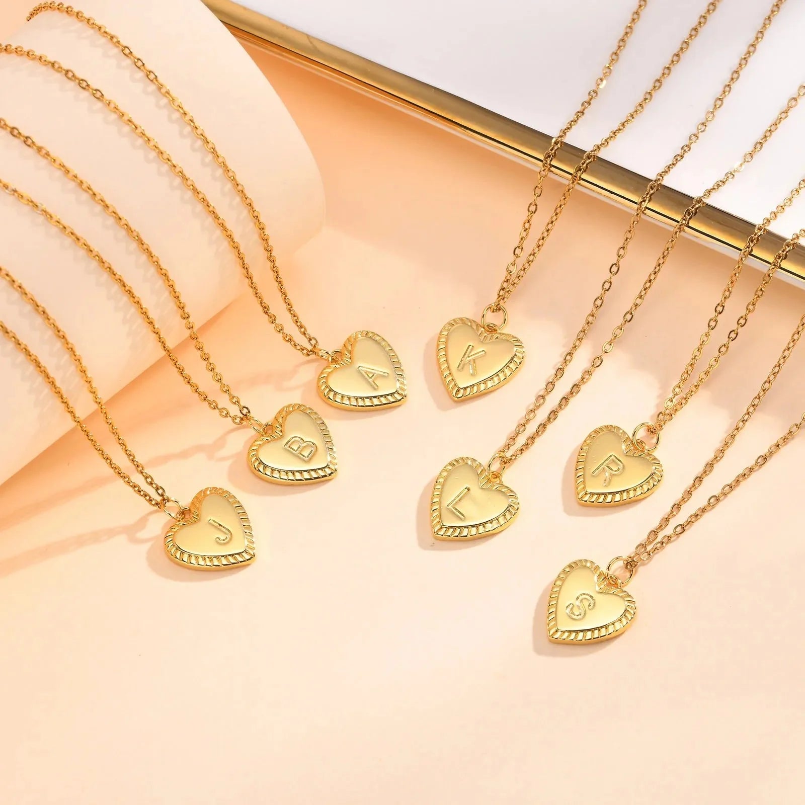 14k Dainty Heart Pendant Letter Initial Necklace - Aryomi