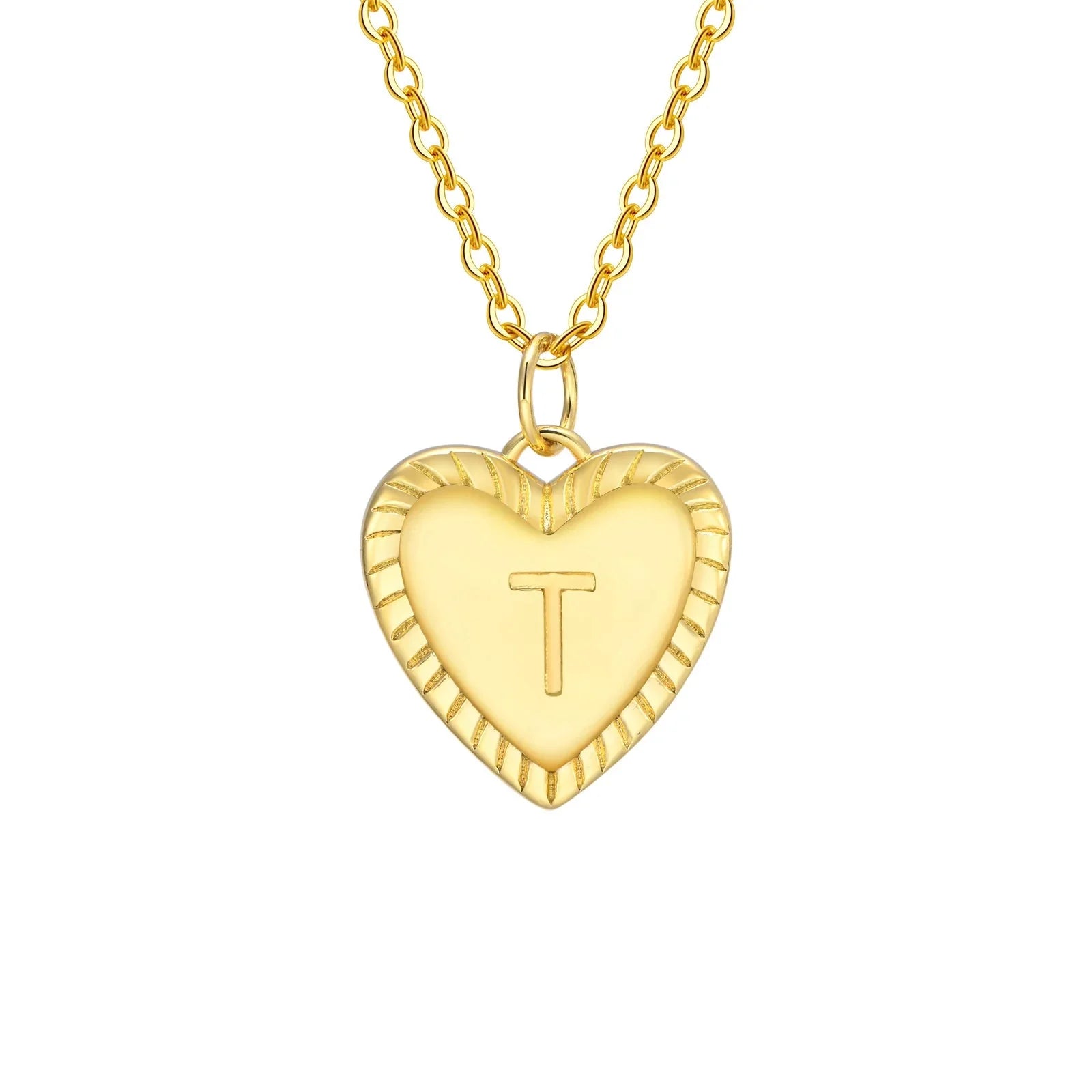 14k Dainty Heart Pendant Letter Initial Necklace - Aryomi