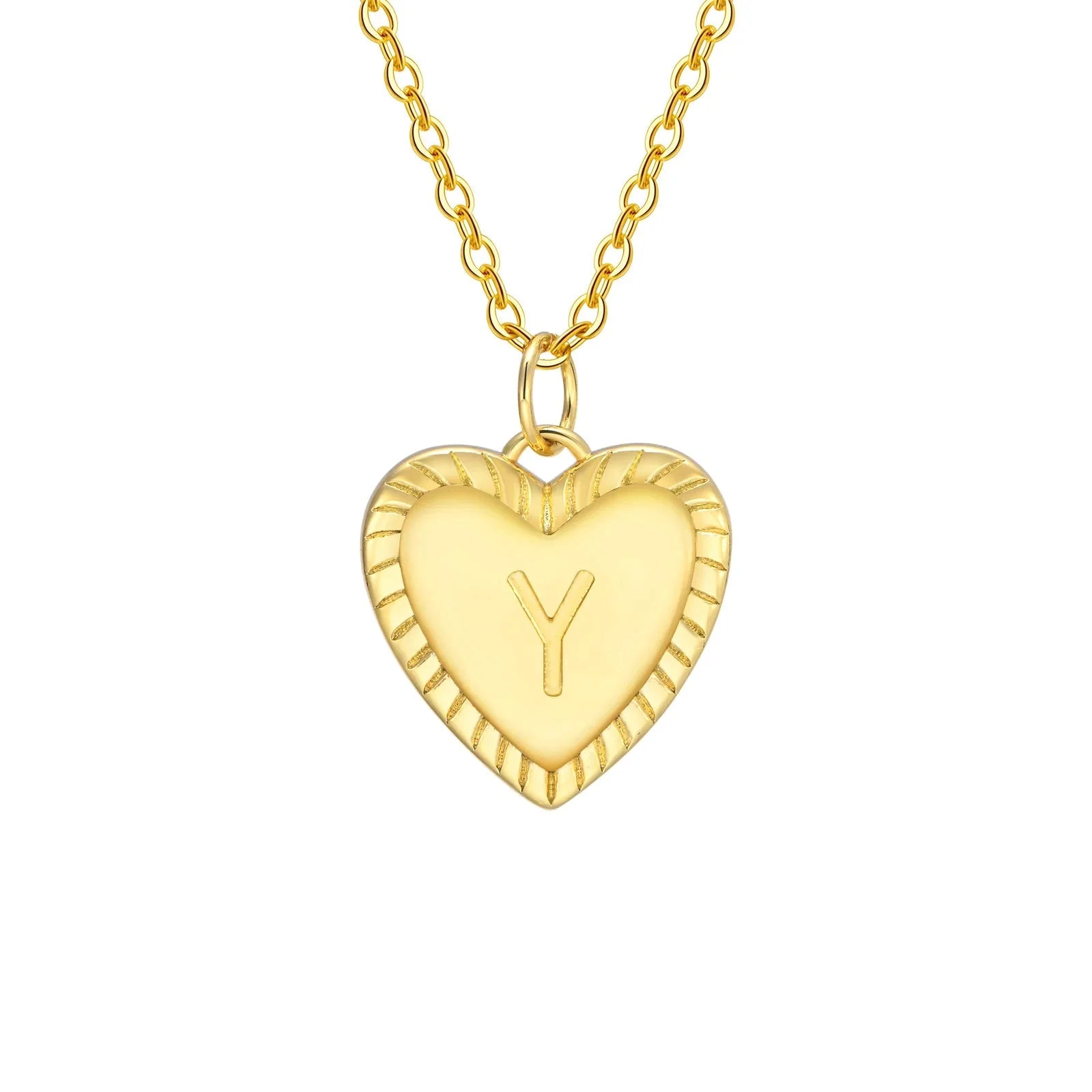 14k Dainty Heart Pendant Letter Initial Necklace - Aryomi