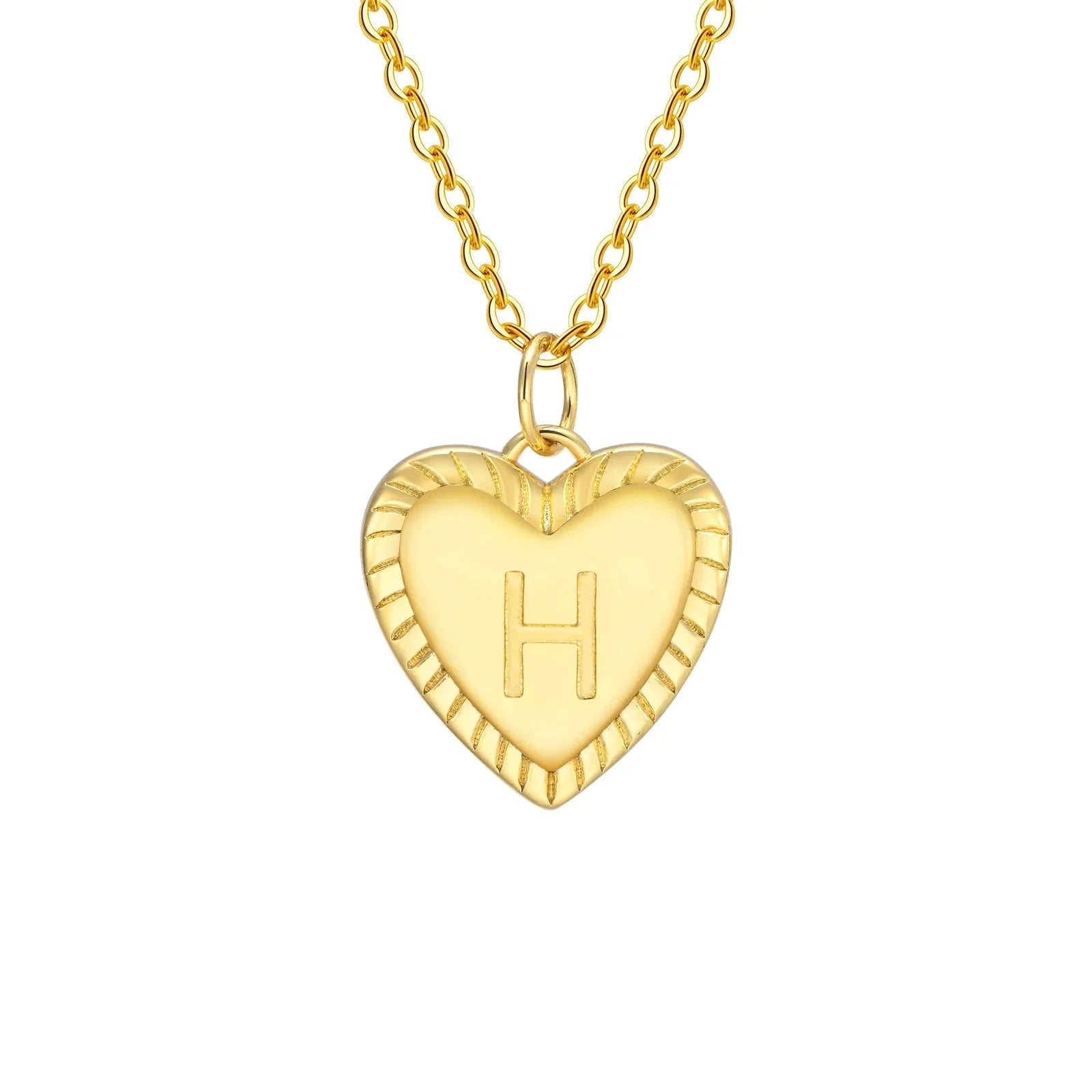 14k Dainty Heart Pendant Letter Initial Necklace - Aryomi