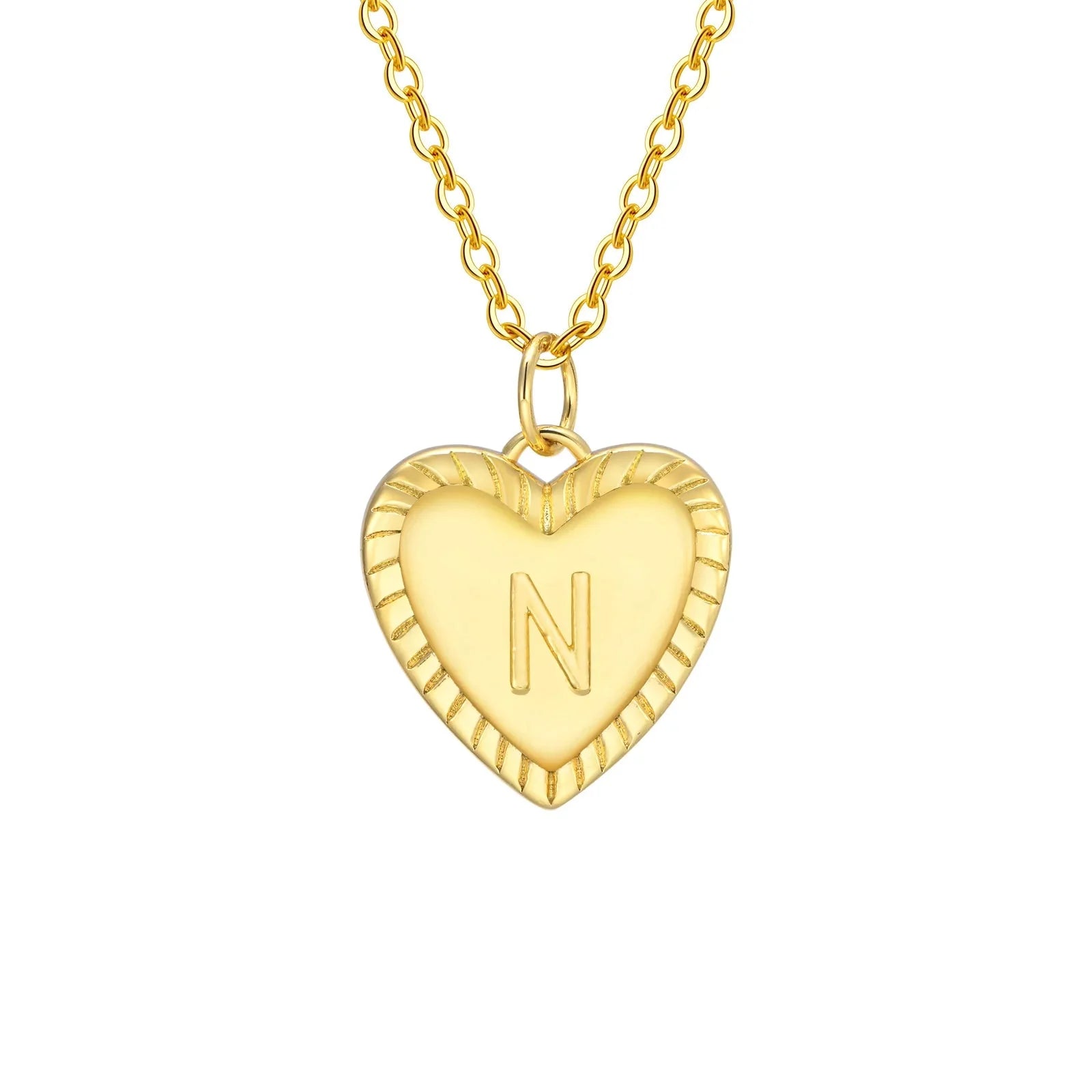 14k Dainty Heart Pendant Letter Initial Necklace - Aryomi