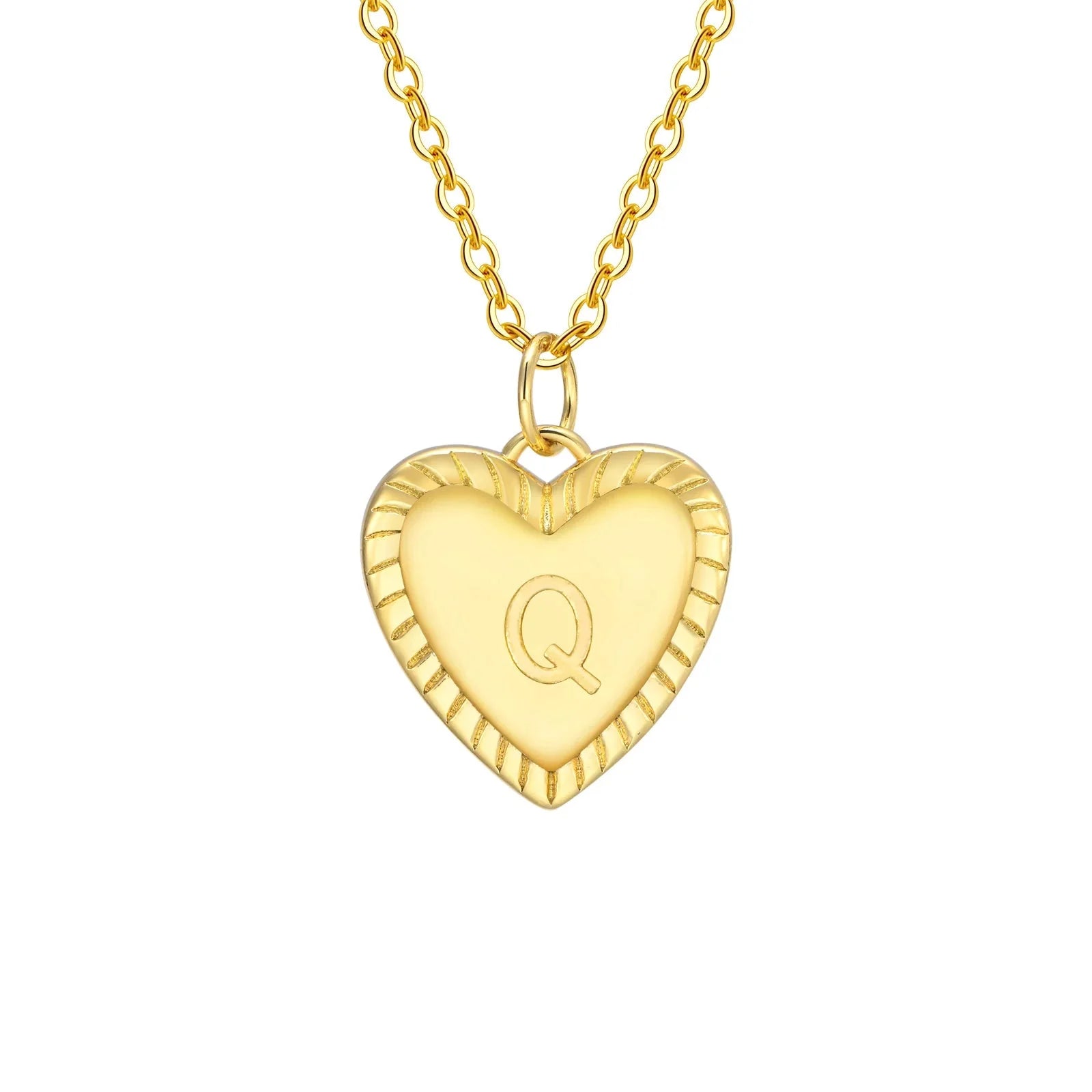 14k Dainty Heart Pendant Letter Initial Necklace - Aryomi