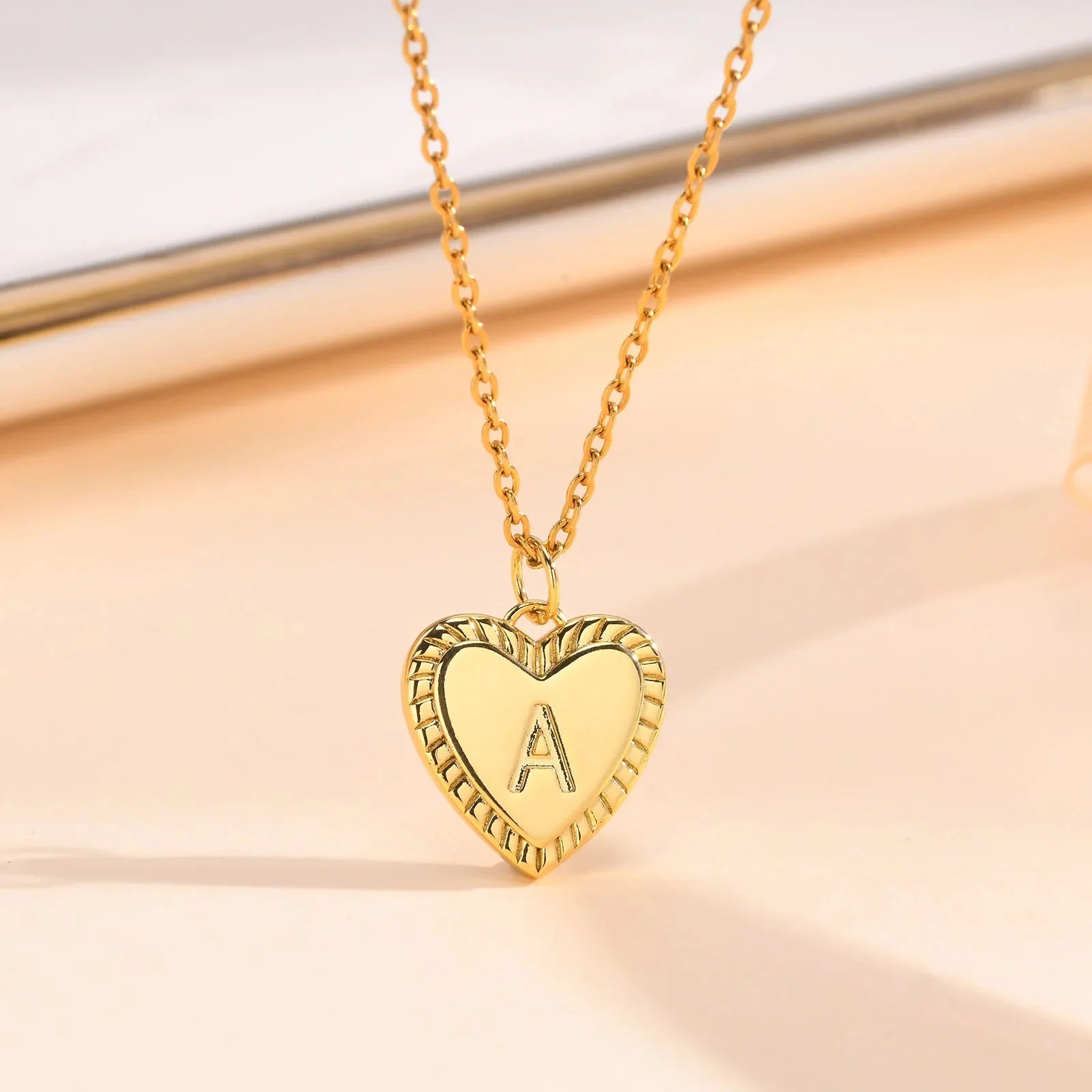 14k Dainty Heart Pendant Letter Initial Necklace - Aryomi