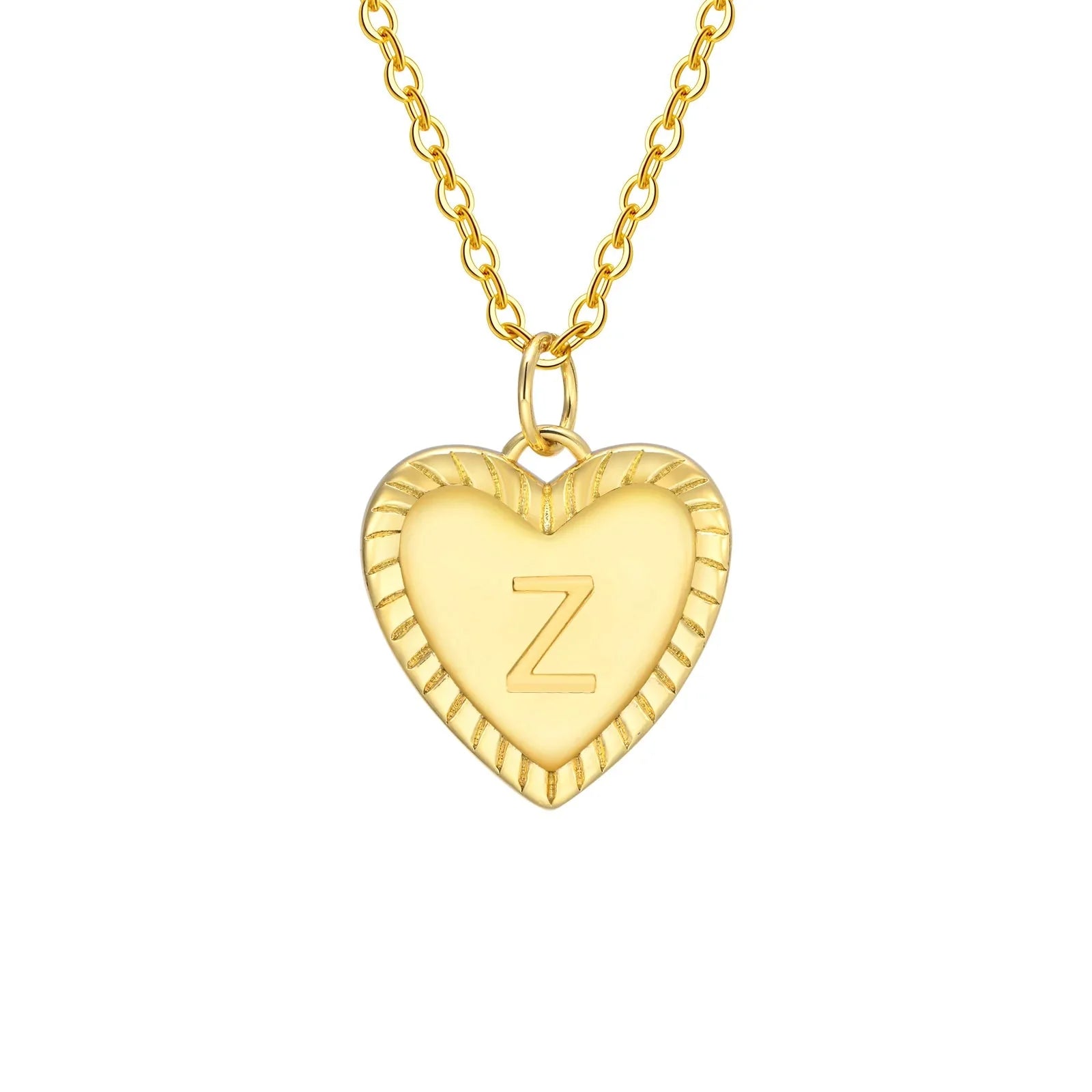 14k Dainty Heart Pendant Letter Initial Necklace - Aryomi