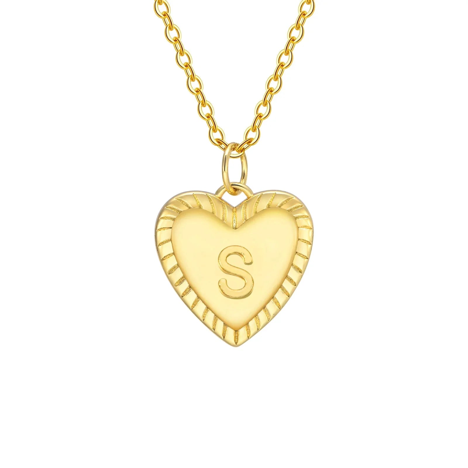 14k Dainty Heart Pendant Letter Initial Necklace - Aryomi