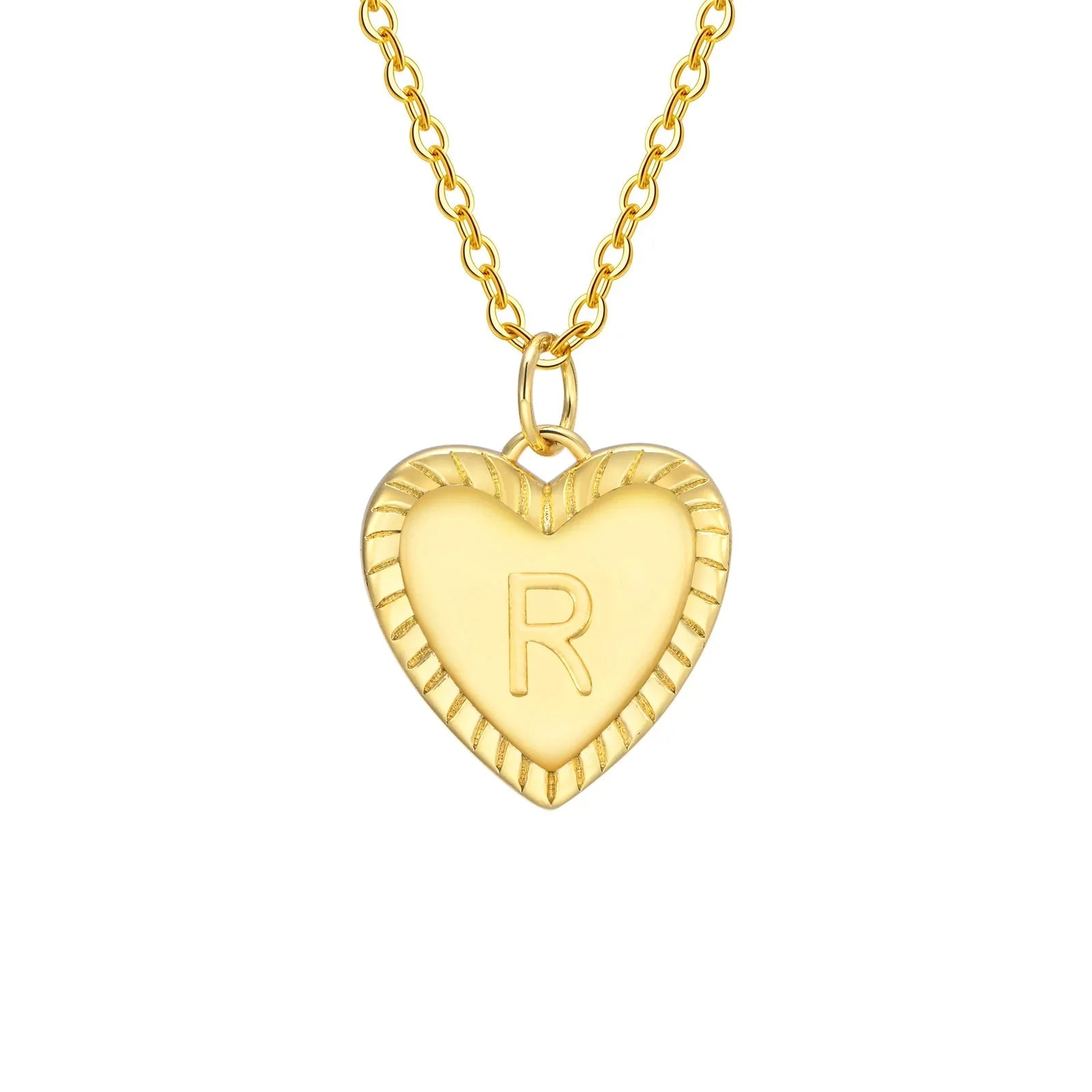 14k Dainty Heart Pendant Letter Initial Necklace - Aryomi