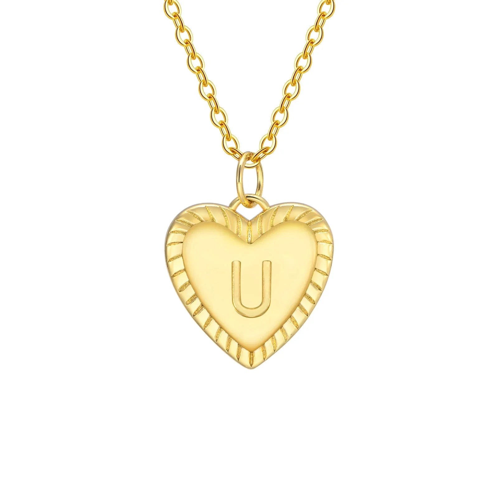 14k Dainty Heart Pendant Letter Initial Necklace - Aryomi