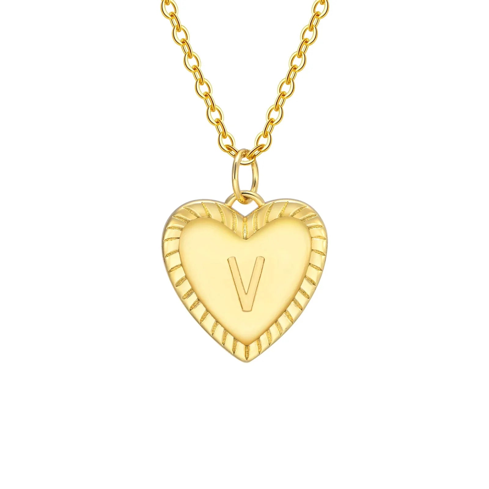 14k Dainty Heart Pendant Letter Initial Necklace - Aryomi