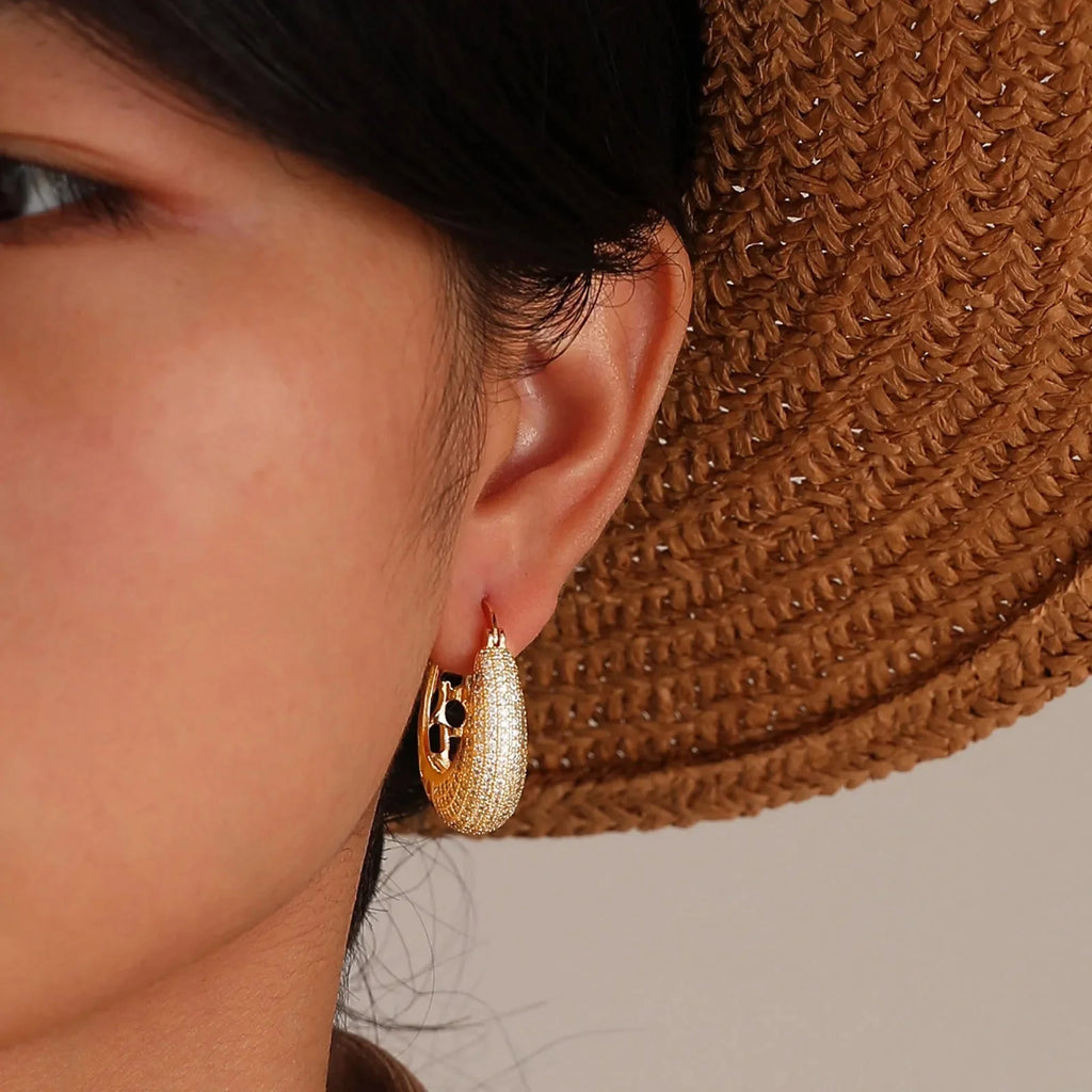14k Intricate Half Diamond Hoop Earrings - Aryomi