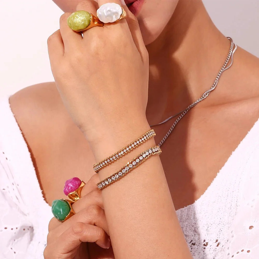 18k Accented Diamond Tennis Bracelet - Aryomi