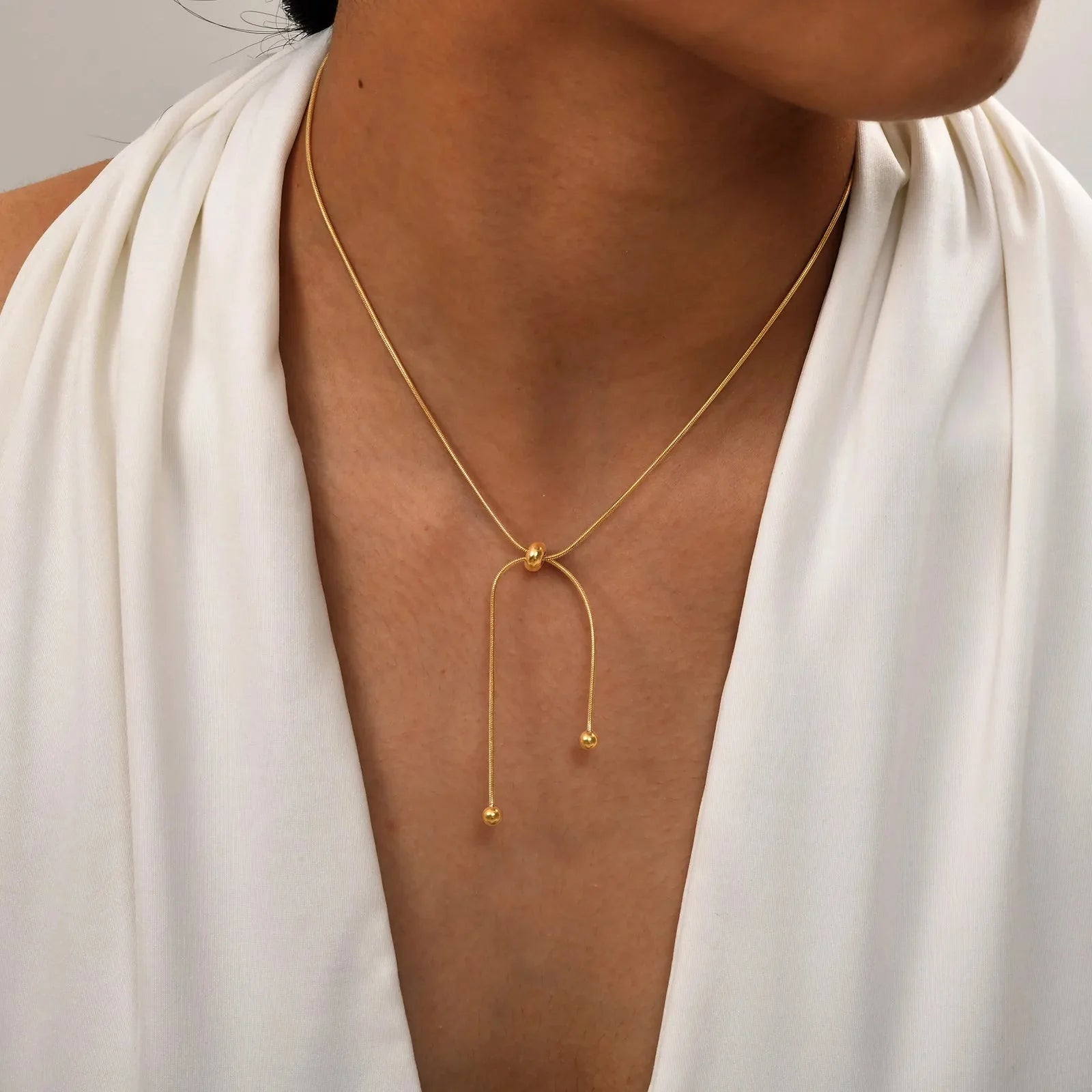 18k Adjustable Tassel Snake Chain Necklace - Aryomi