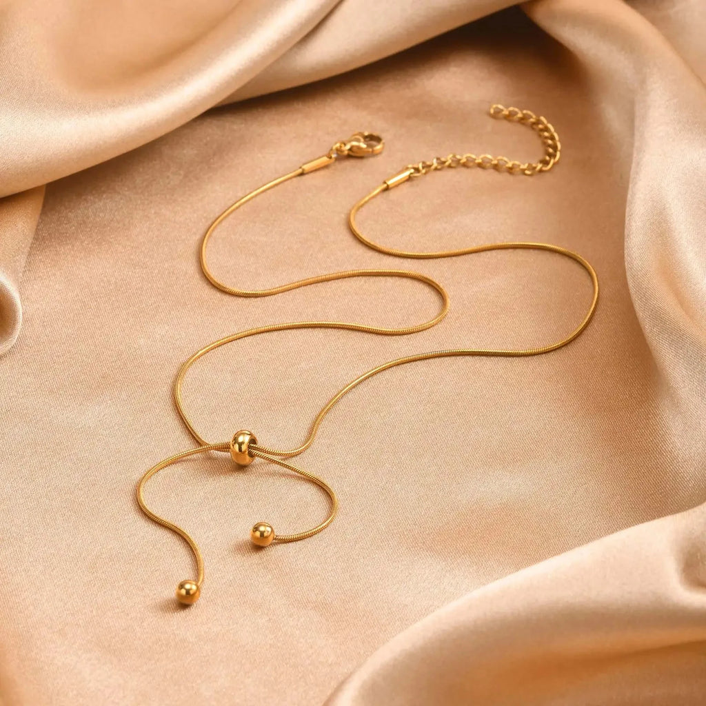 18k Adjustable Tassel Snake Chain Necklace - Aryomi